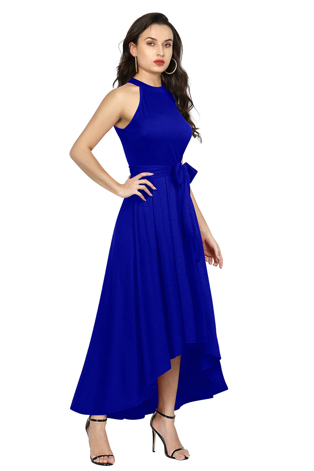 Odette Royal Blue Polyester High Low Dress For Women - Image 2