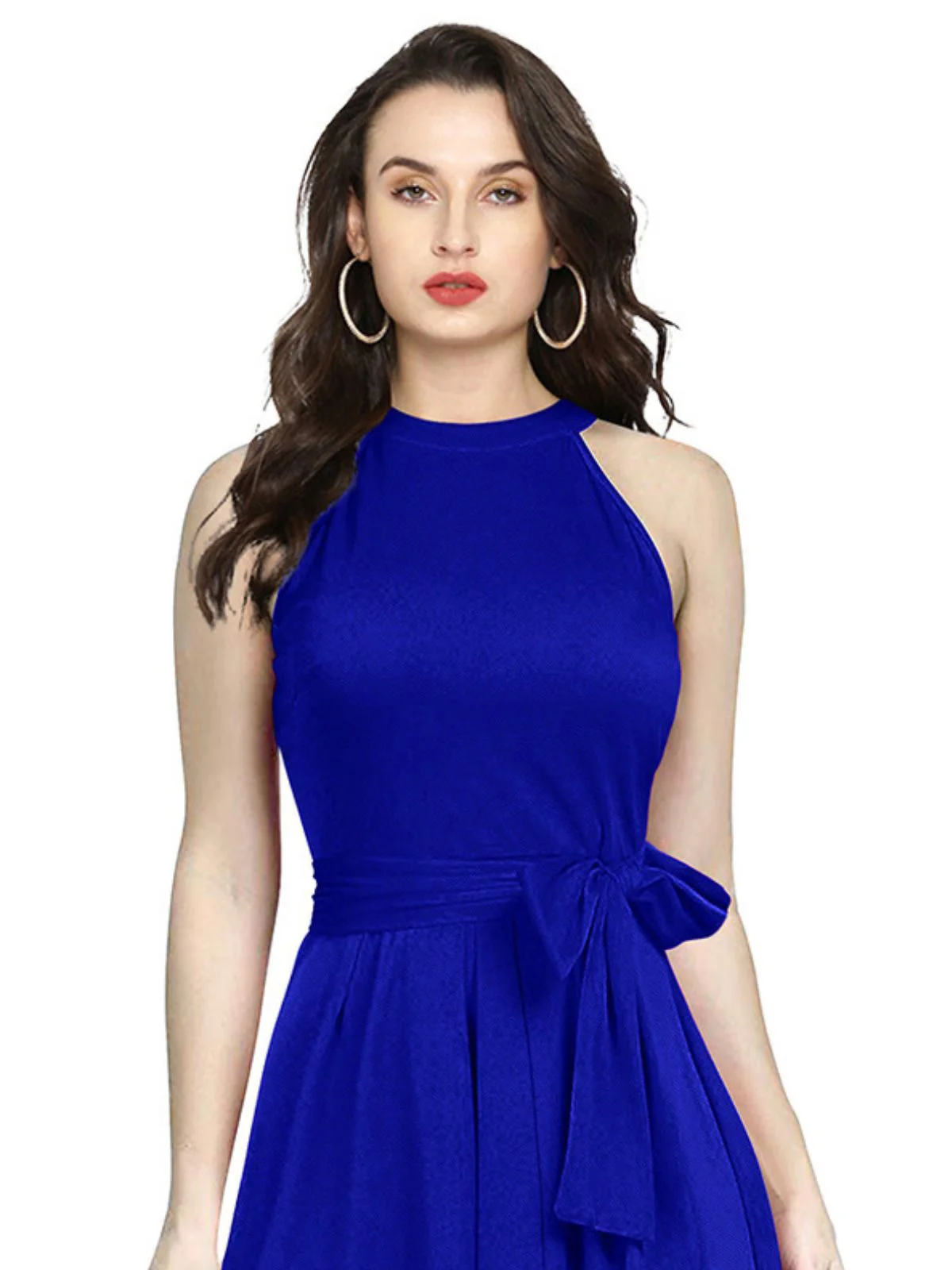 Odette Royal Blue Polyester High Low Dress For Women - Image 5