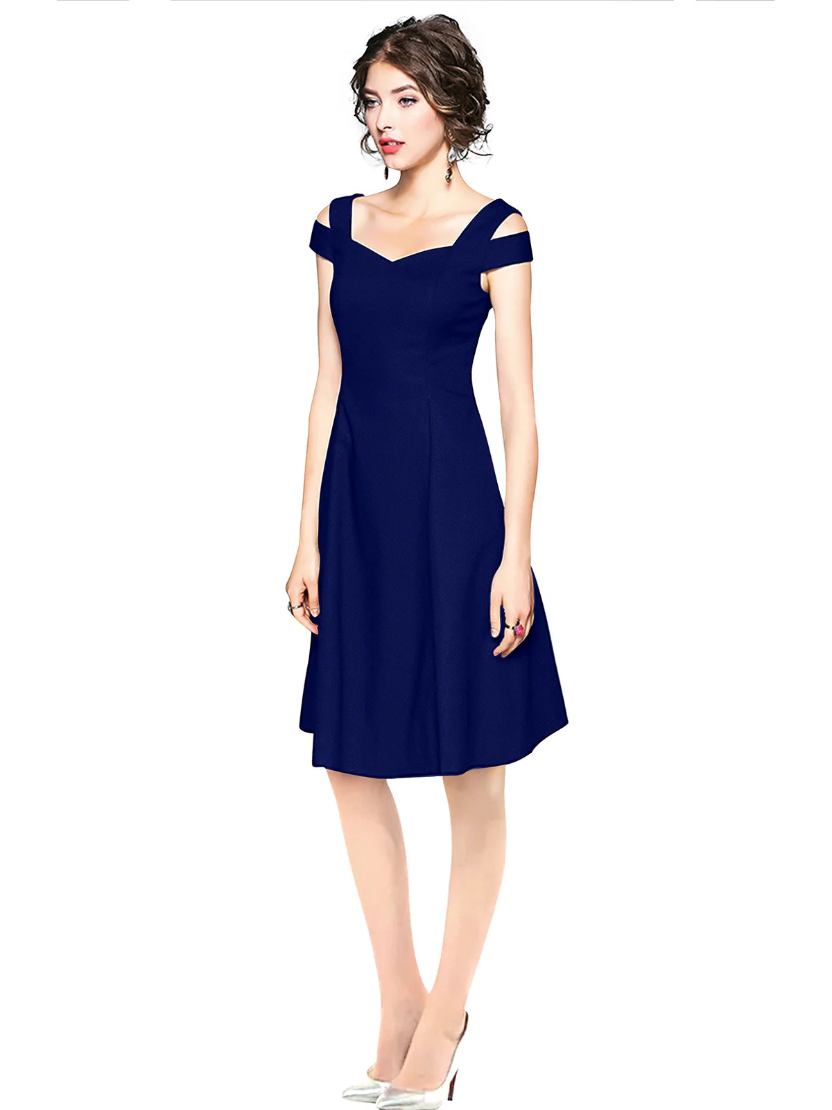 Odette Royal Blue Polyester Skater Dress For Women - Image 3