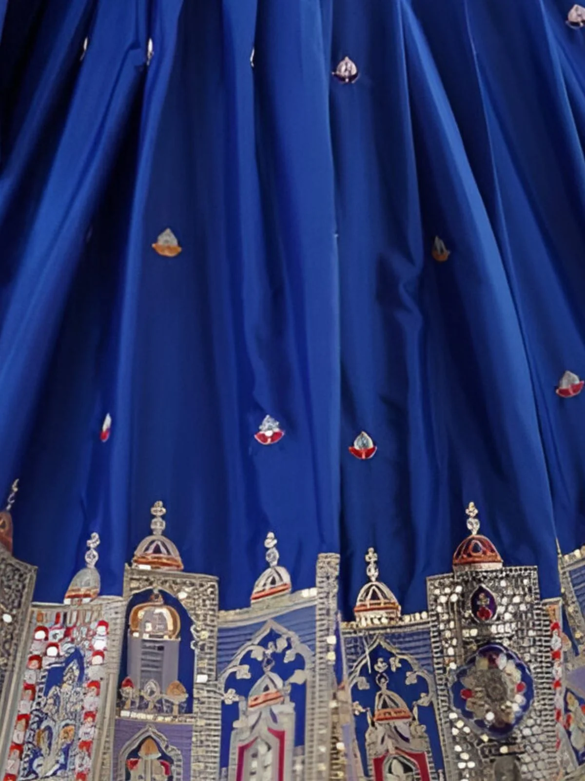 Odette Royal Blue Silk Blend Embroidered Semi-Stitched lehenga For Women - Image 7