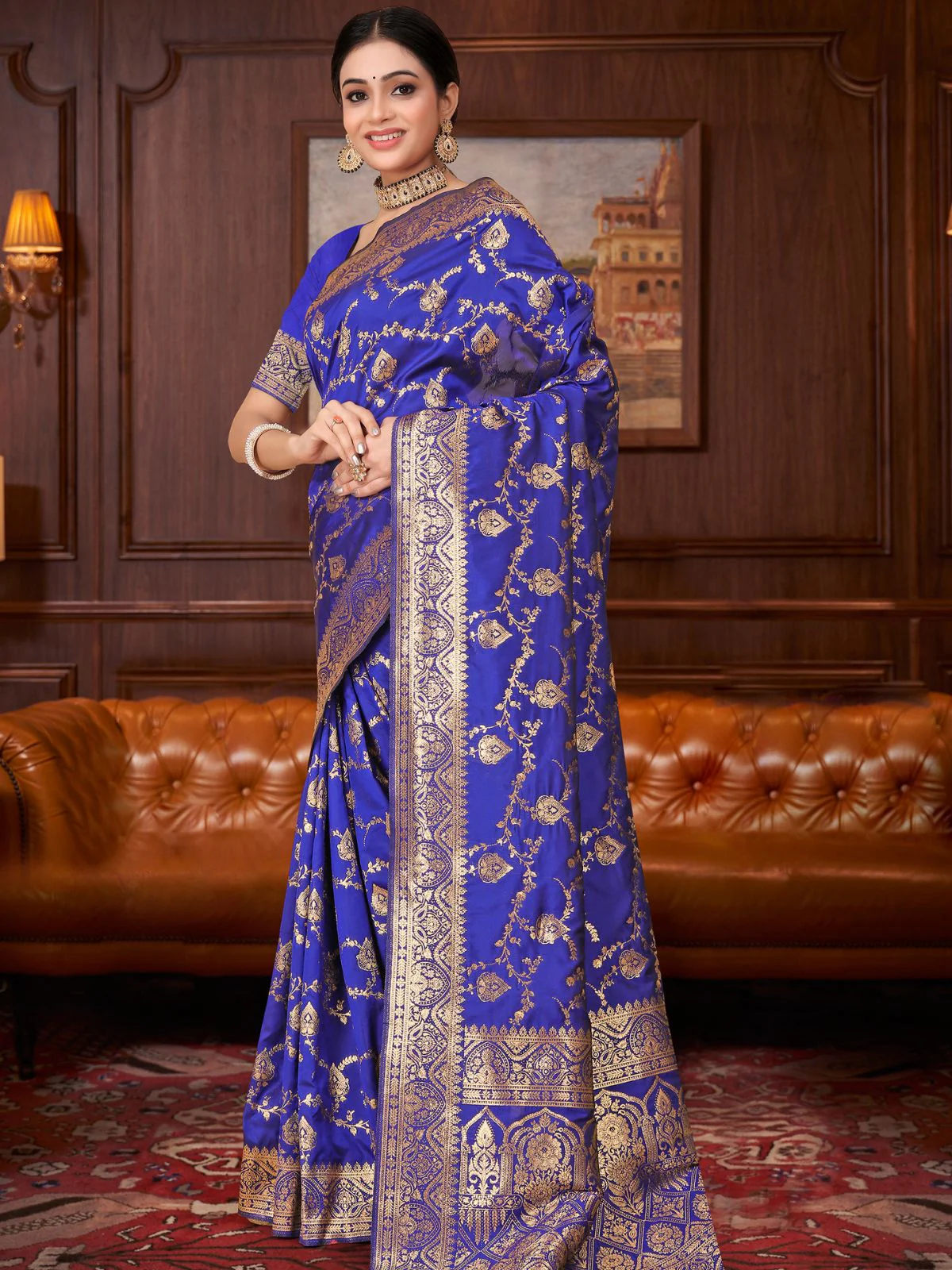 Odette Royal Blue Woven Banarasi Silk Saree With unstitched Blouse For Women - Image 2