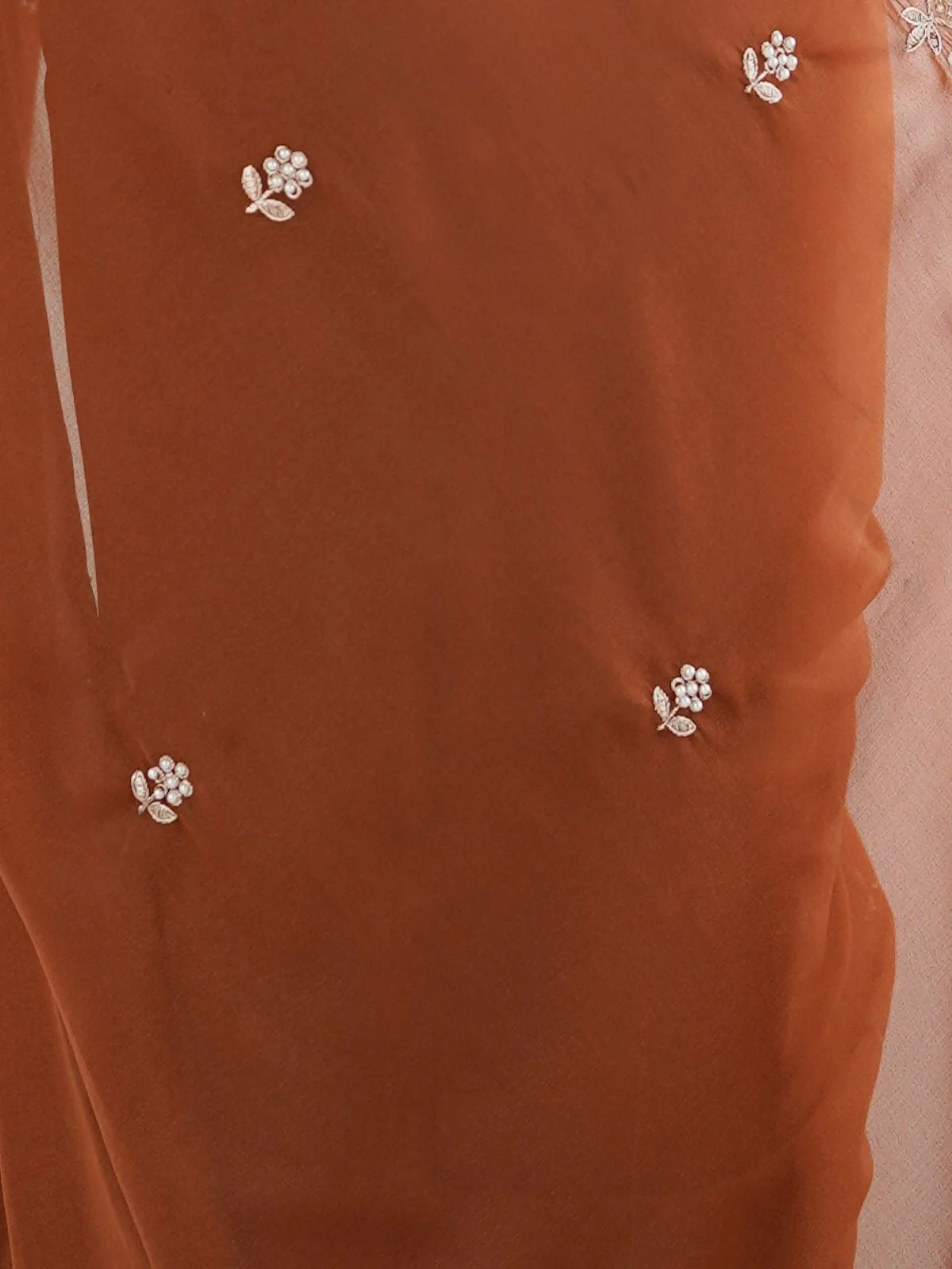 Odette Rust Brown Georgette Embroidered Saree For Women - Image 5