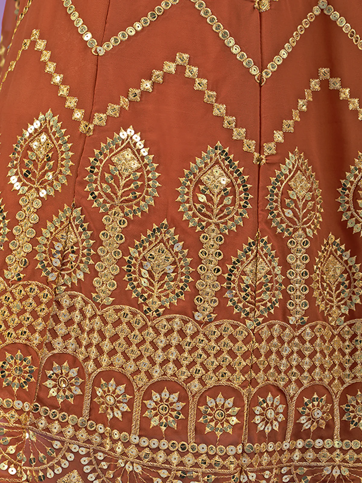 Odette Rust Embroidered Georgette Semi Stitched Lehenga With Blouse For Women - Image 6