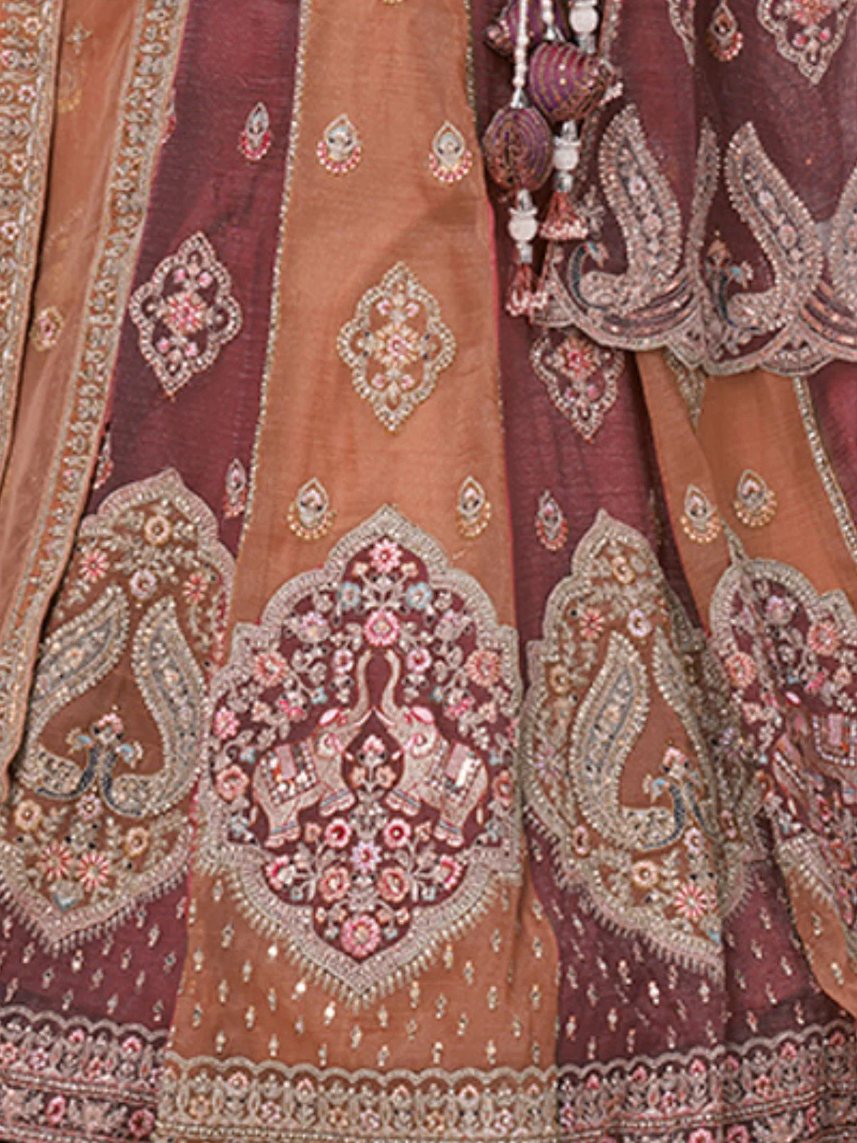 Odette Rust Georgette Tissue Embroidered Semi-Stitched Lehenga For Women - Image 6