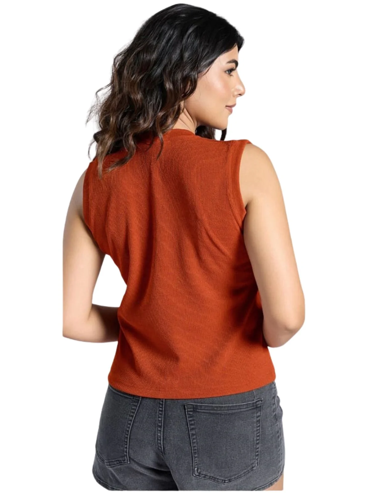 Odette Rust Knited Solid Top For Women - Image 3