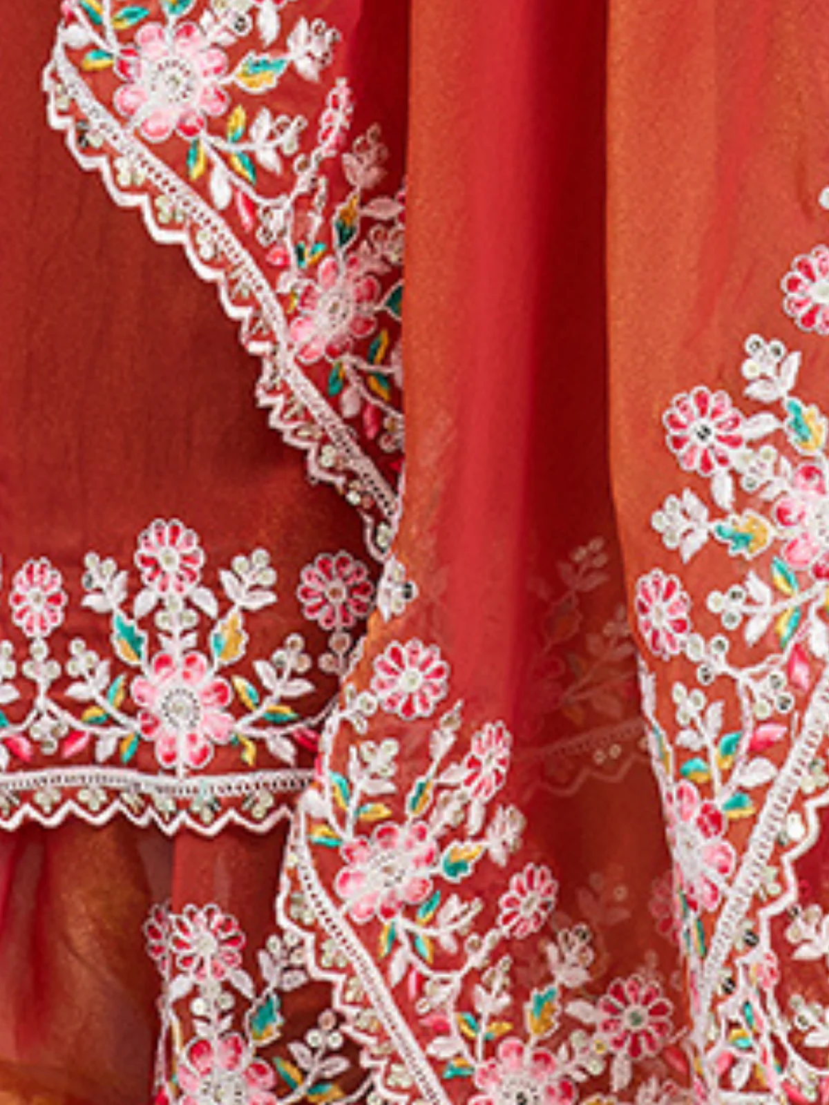 Odette Rust Orange Chiffon Embroidered Saree For Women - Image 5