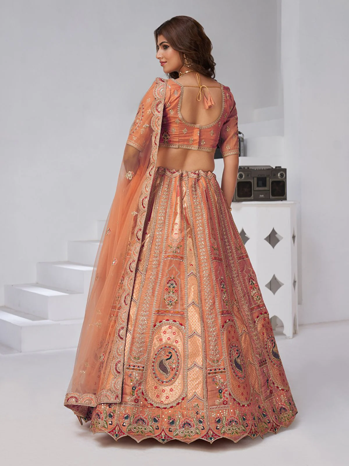 Odette Rust Silk Blend Embroidered Semi-Stitched Lehenga For Women - Image 2