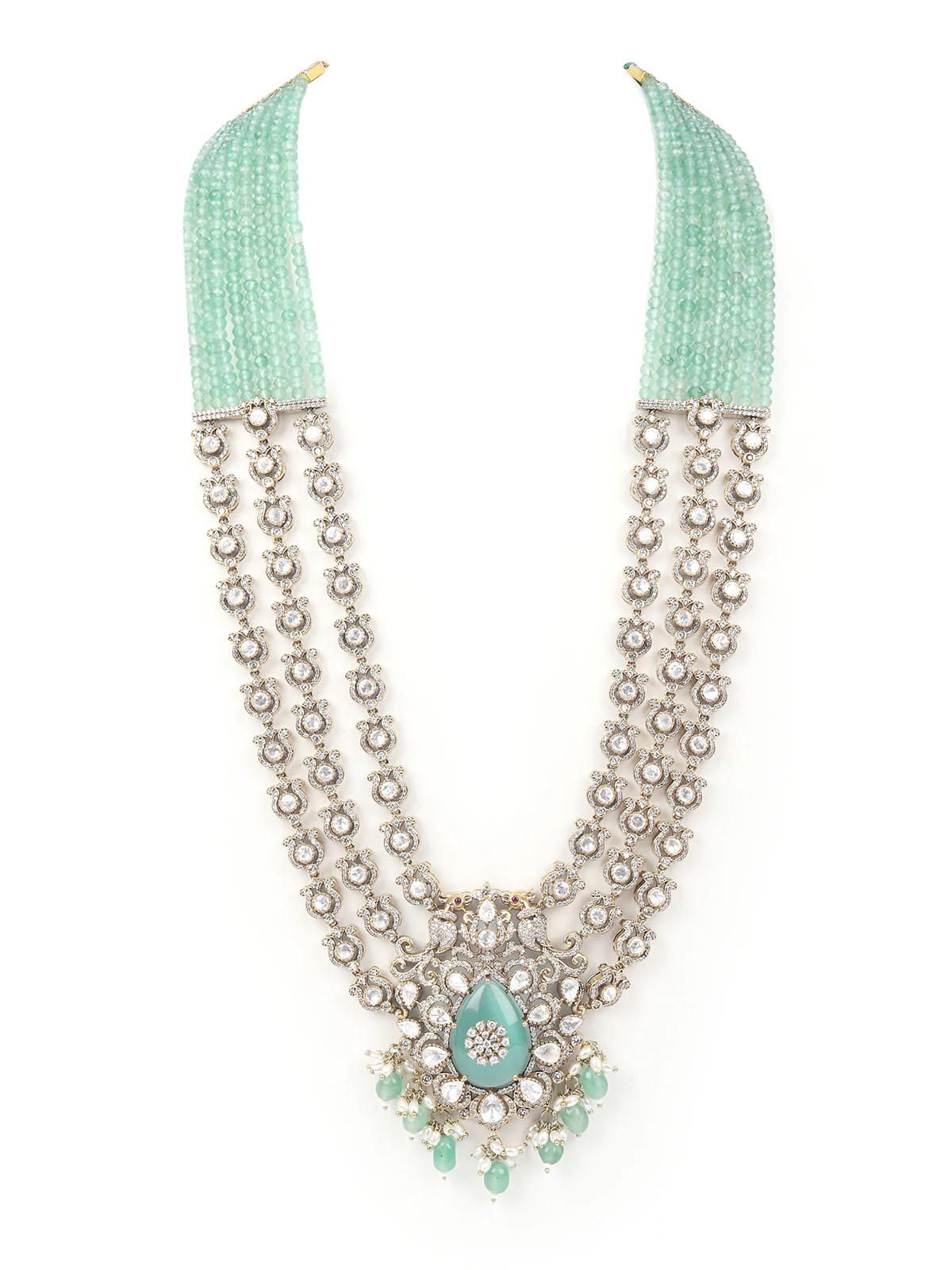 Odette Sea Green Alloy Embellished Gold-Plated Neckpiece Set For Women - Image 4