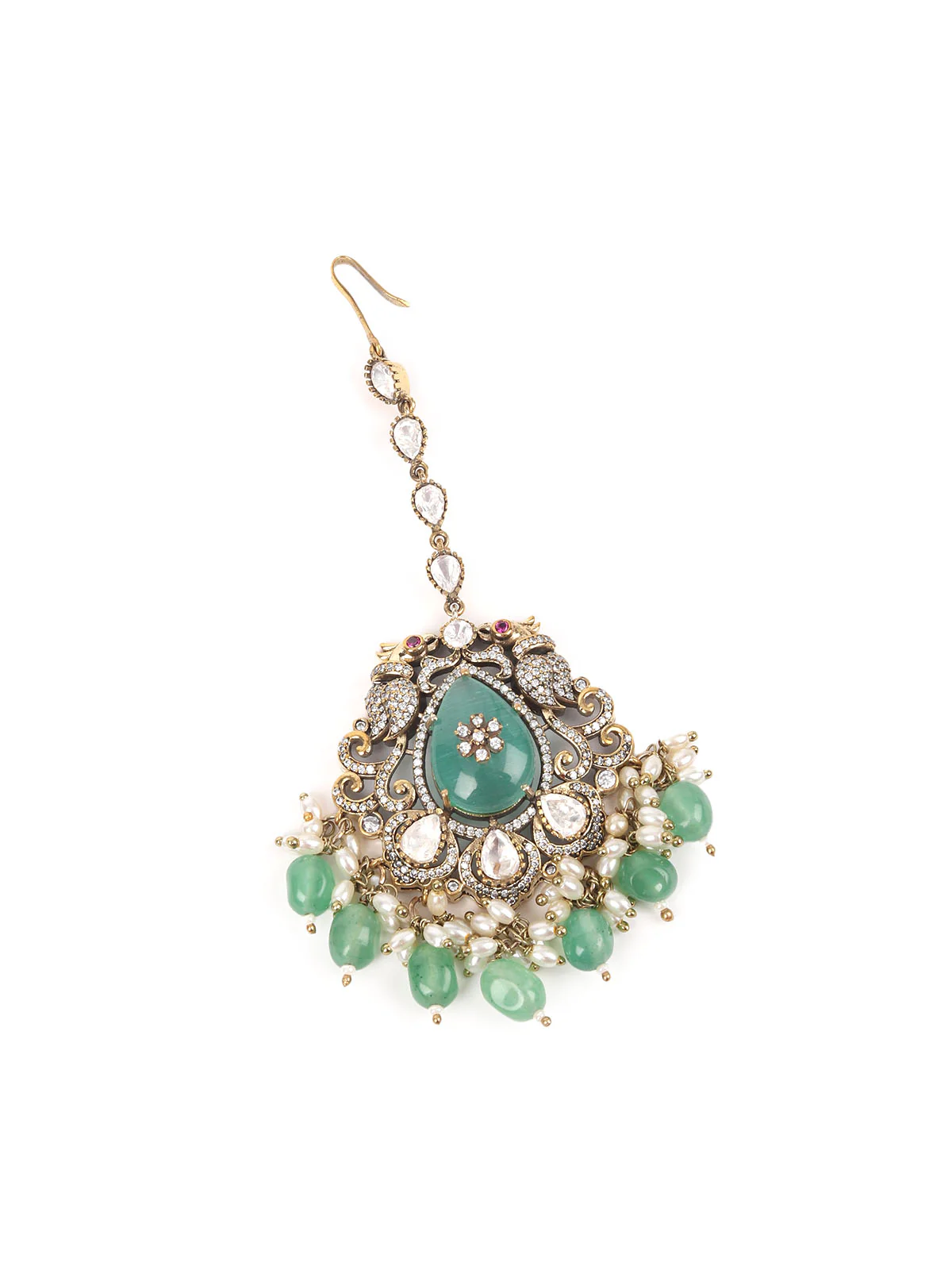 Odette Sea Green Alloy Embellished Gold-Plated Neckpiece Set For Women - Image 6