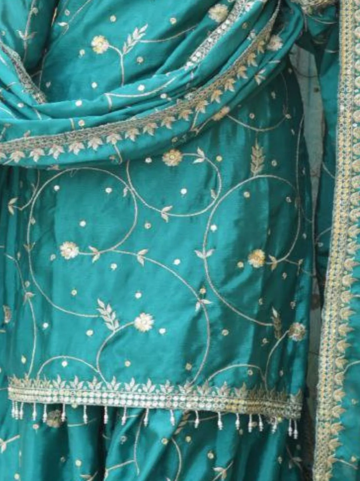 Odette Sea Green ChinonÂ Embroidered Stitched Kurta Set For Women - Image 4