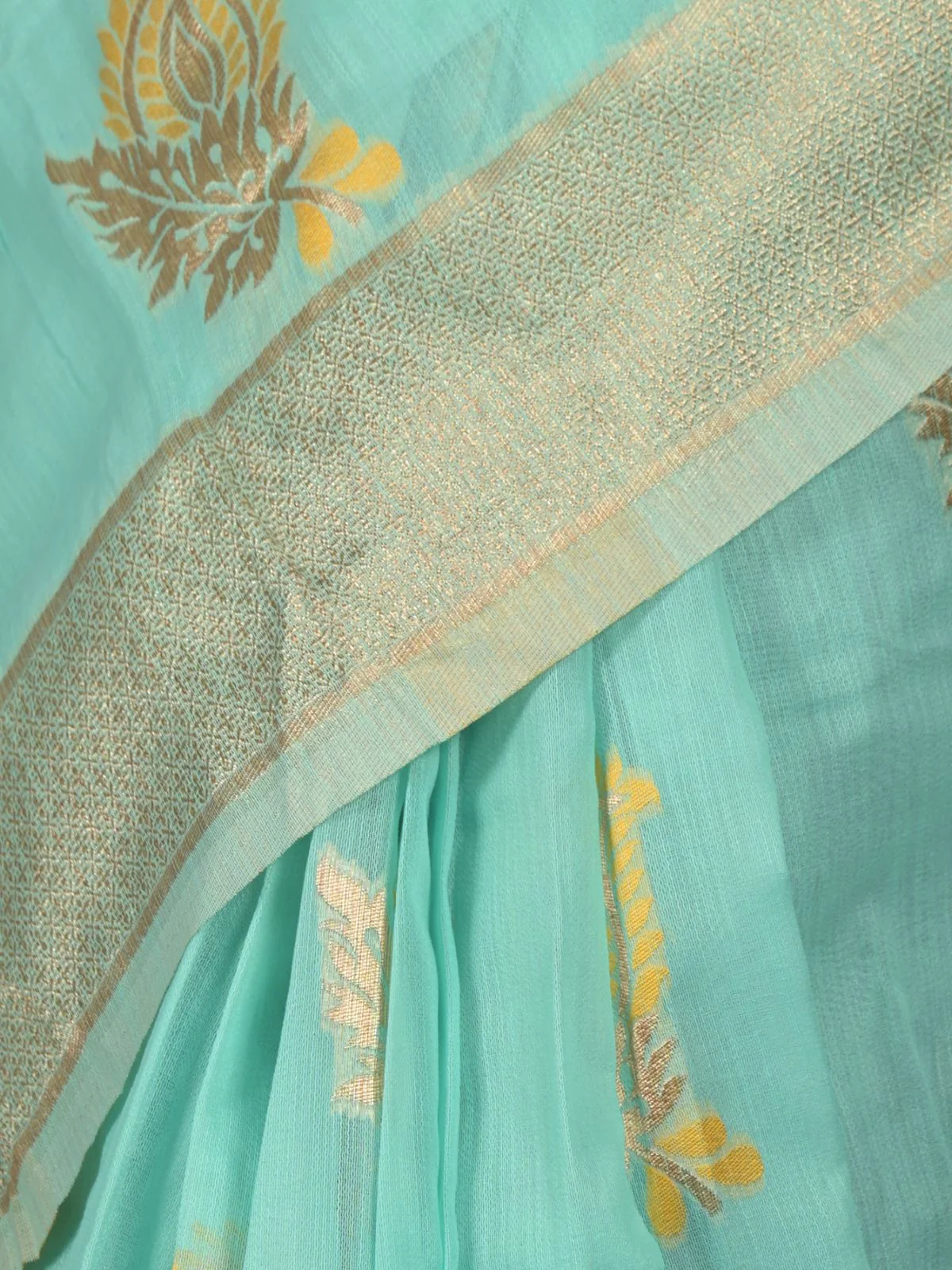 Odette Sea Green Cotton Blend Woven Saree with Unstitched Blouse for Women - Image 5