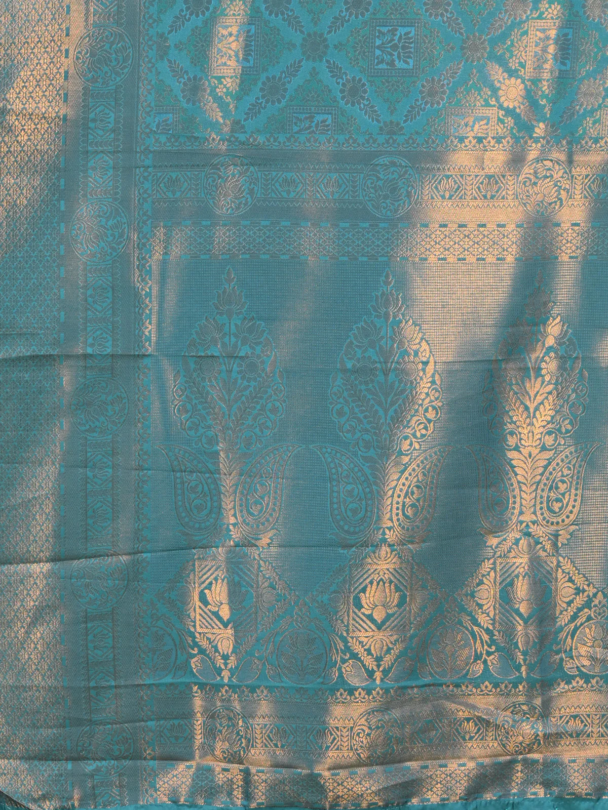 Odette Sea Green Cotton Blend Woven Saree with Unstitched Blouse for Women - Image 5