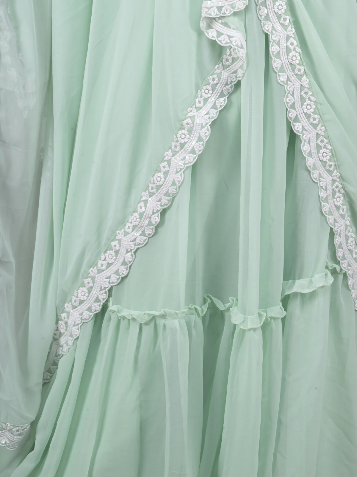 Odette Sea Green Georgette Embroidered Semi Stitched Lehenga With Unstitched Blouse For Women - Image 5