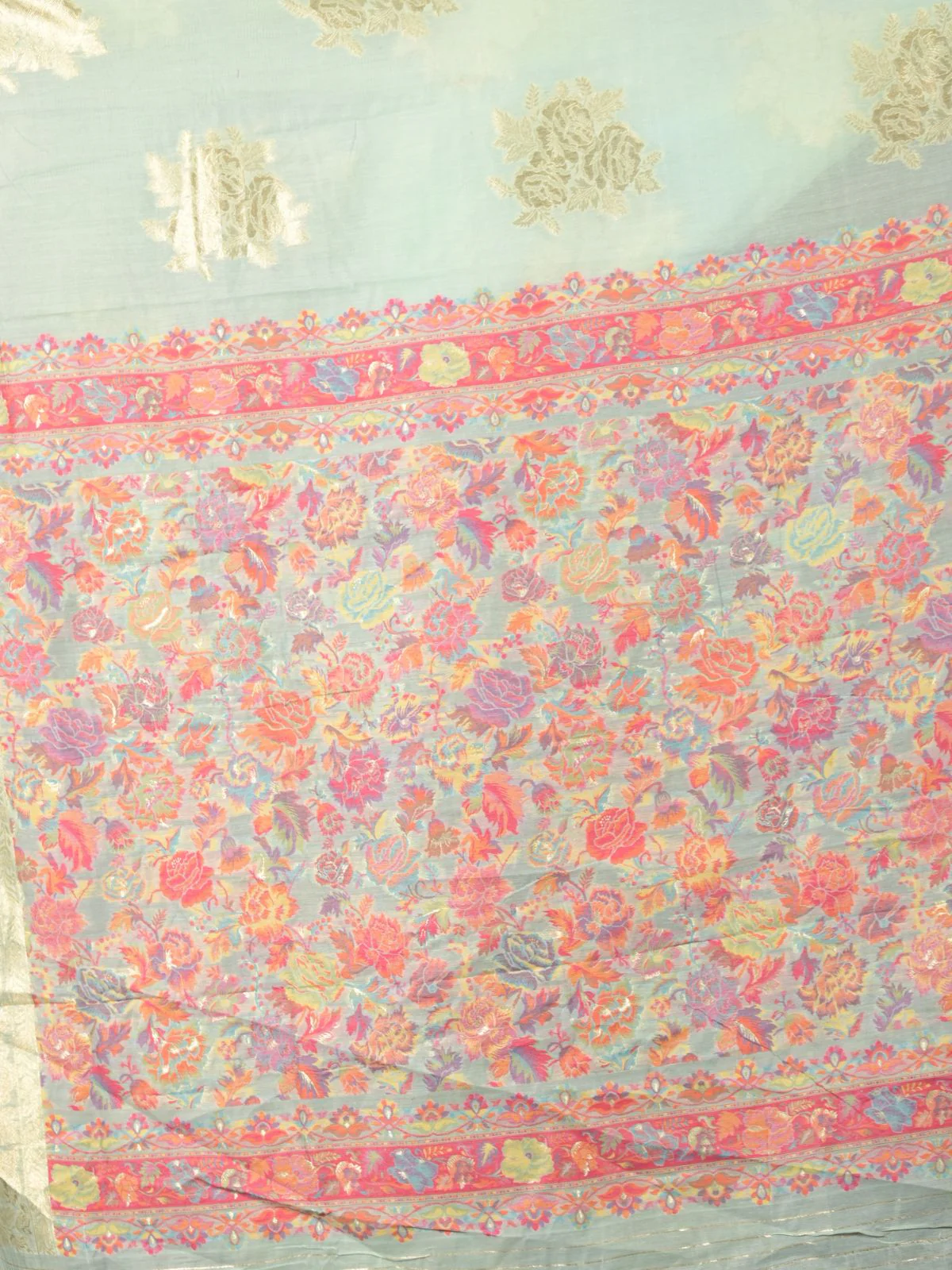 Odette Sea Green Floral Woven Cotton Blend Saree with Unstitched Blouse for Women - Image 5