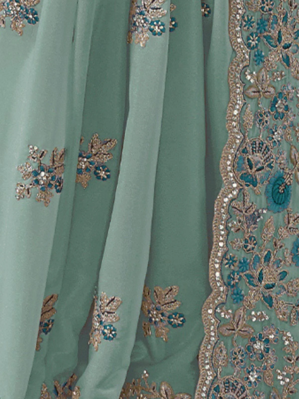 Odette Sea Green Georgette Embroidered Elegant Saree For Women - Image 4