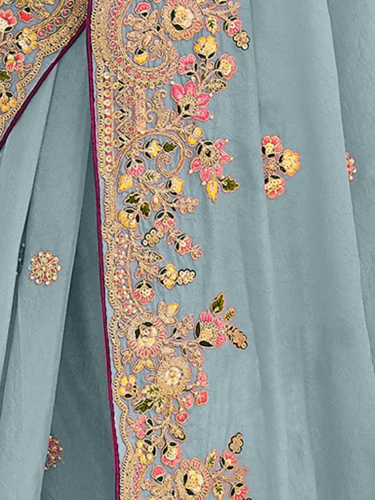 Odette Sea Green Georgette Embroidered Elegant Saree For Women - Image 4
