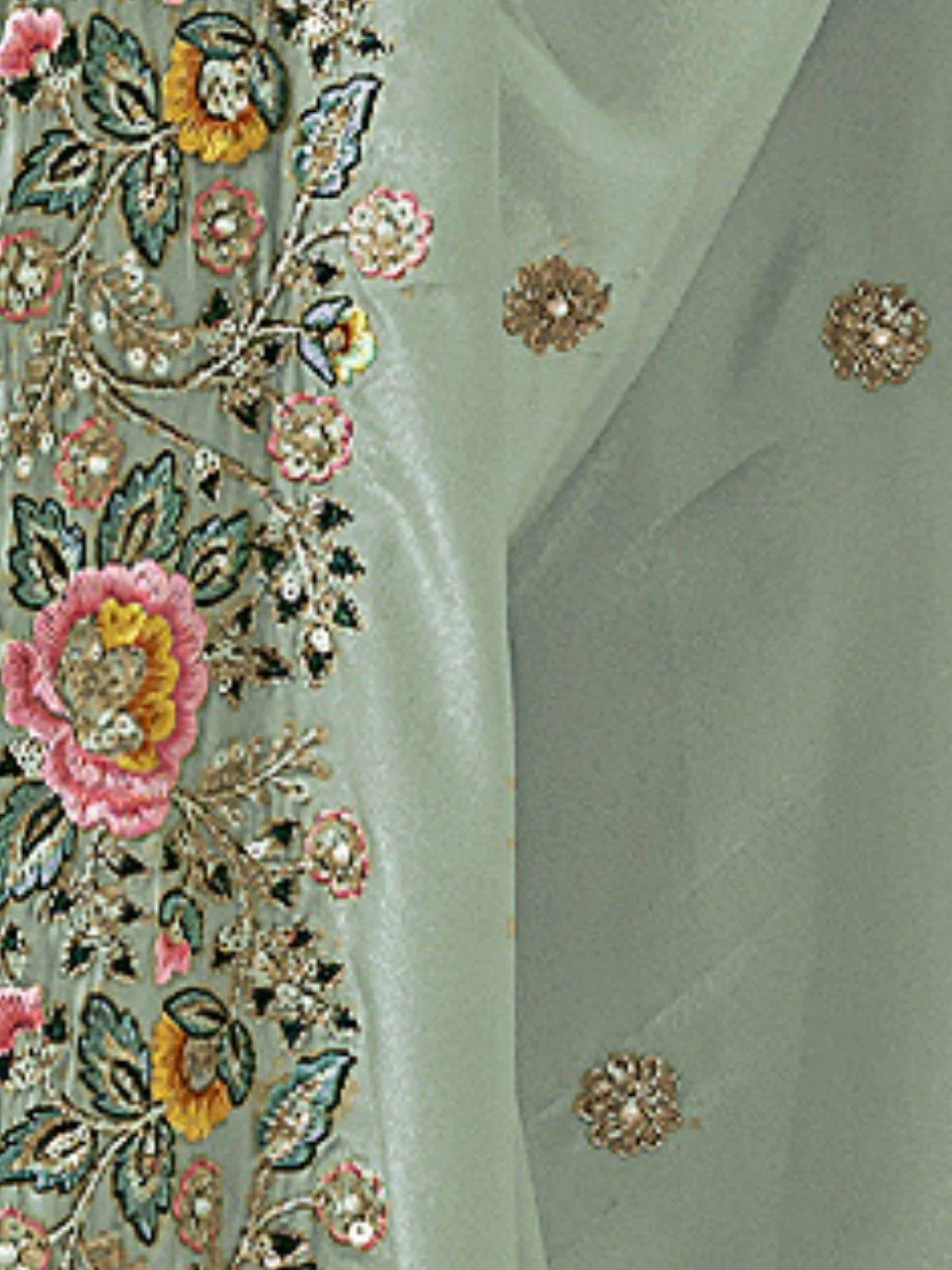 Odette Sea Green Georgette Embroidered Elegant Saree For Women - Image 4