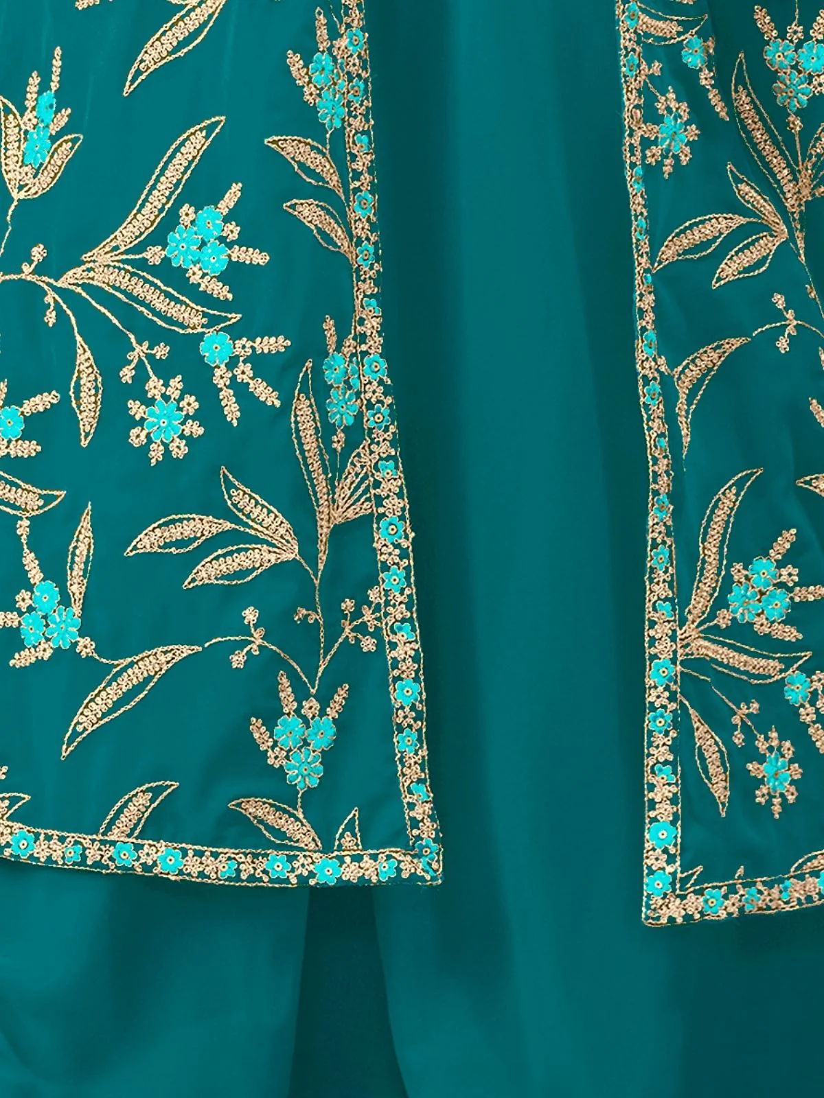 Odette Sea Green Georgette Embroidered Semi-Stiched Co-Ord Set For Women - Image 5