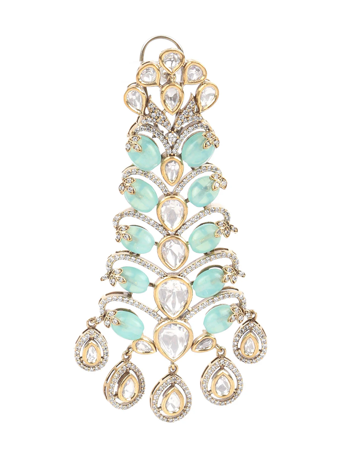 Odette Sea Green Kundan Gold Plated Dangler Earrings For Women - Image 5
