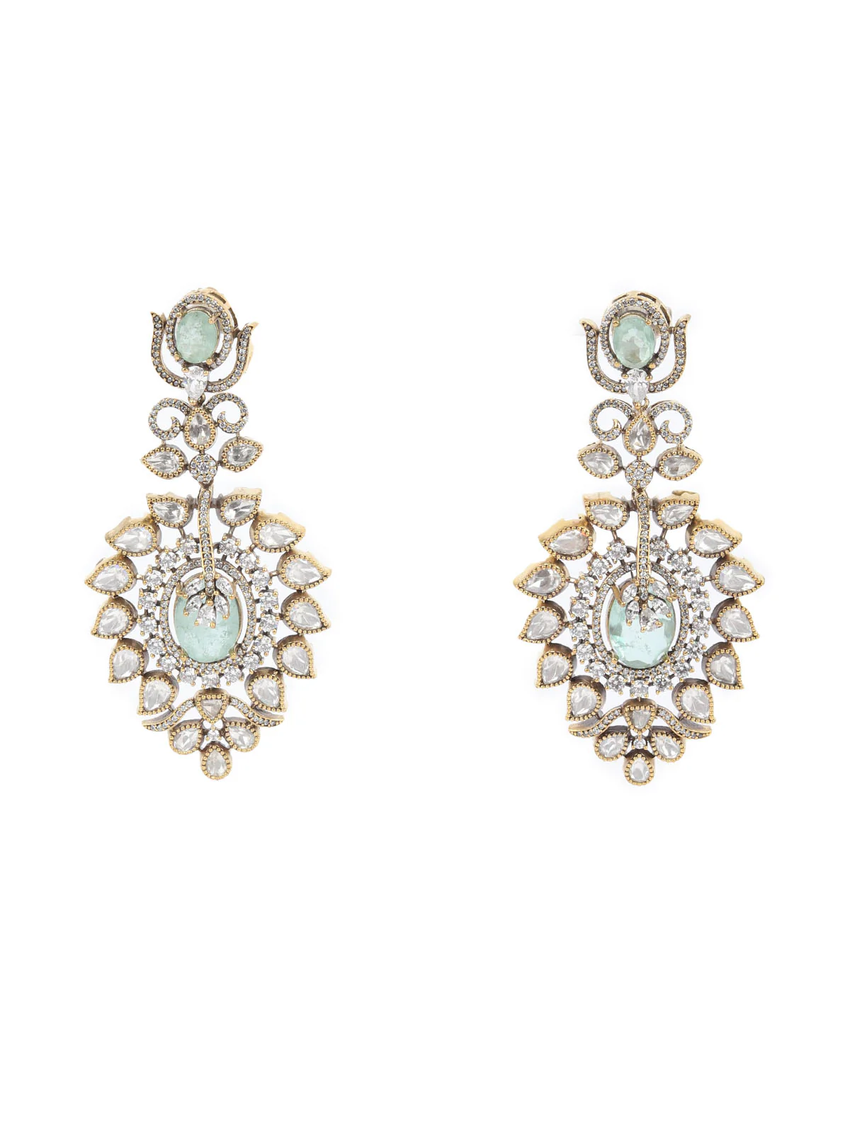 Odette Sea Green Kundan Gold Plated Dangler Earrings For Women - Image 3