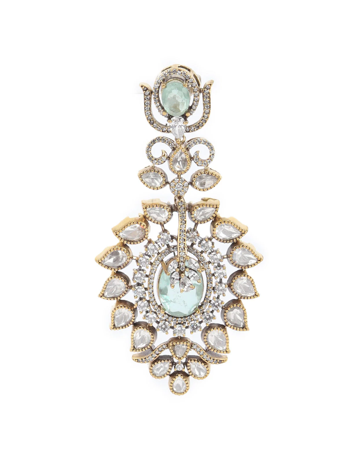 Odette Sea Green Kundan Gold Plated Dangler Earrings For Women - Image 4