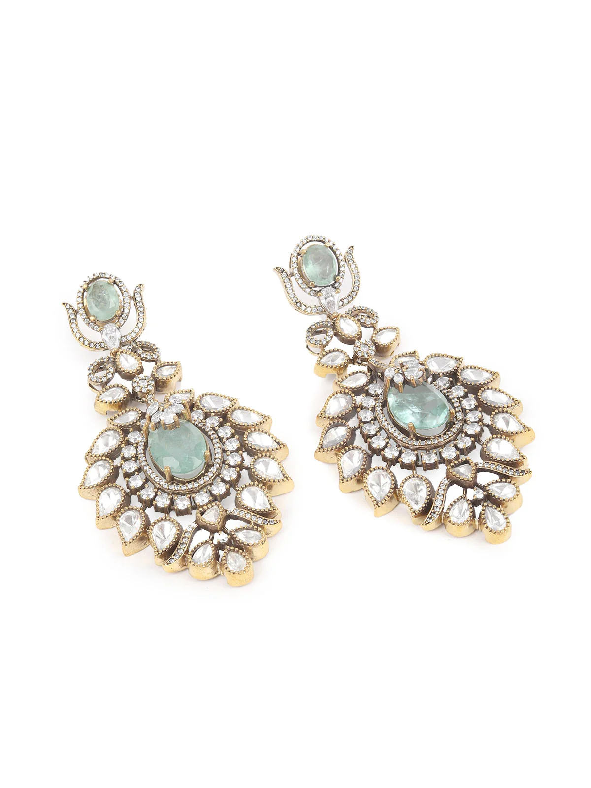 Odette Sea Green Kundan Gold Plated Dangler Earrings For Women - Image 5