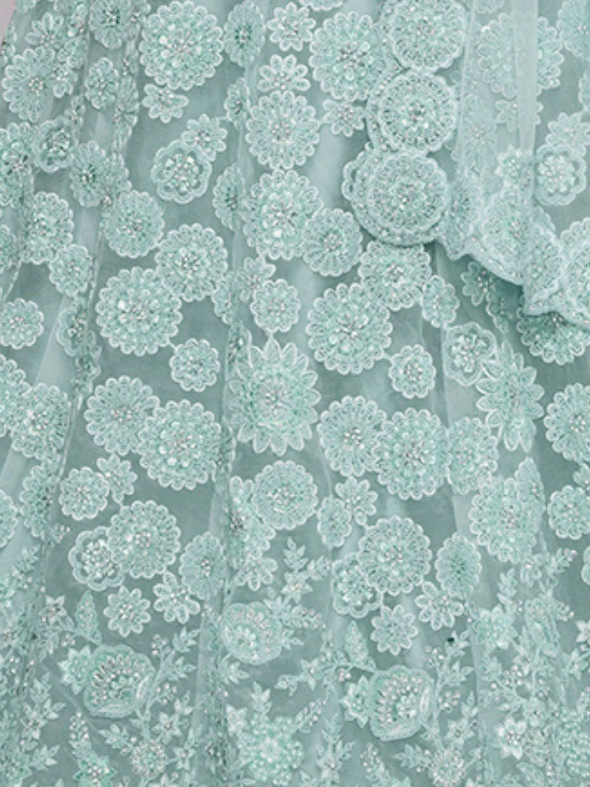 Odette Sea Green Net Embellished Semi Stitched Lehenga With Unstitched Blouse For Women - Image 6