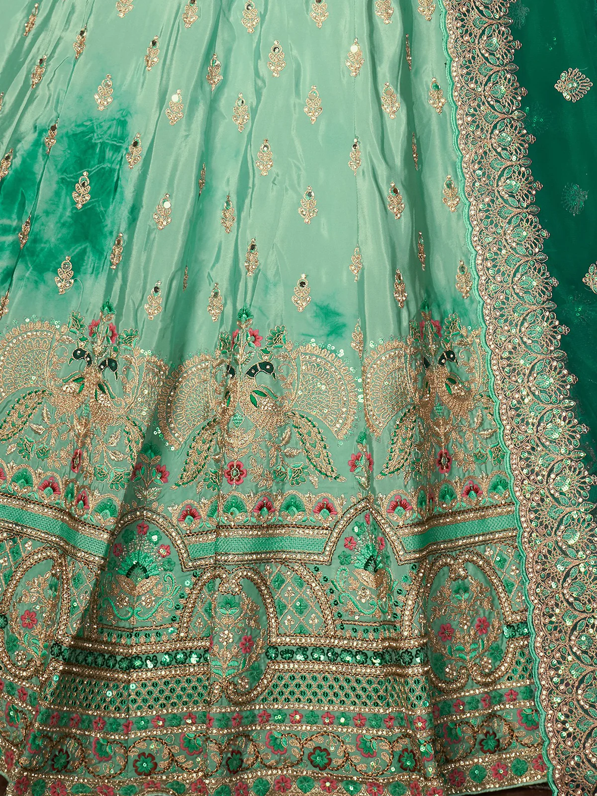 Odette Sea Green Net Embellished Semi Stitched Lehenga With Unstitched Blouse for Women - Image 5
