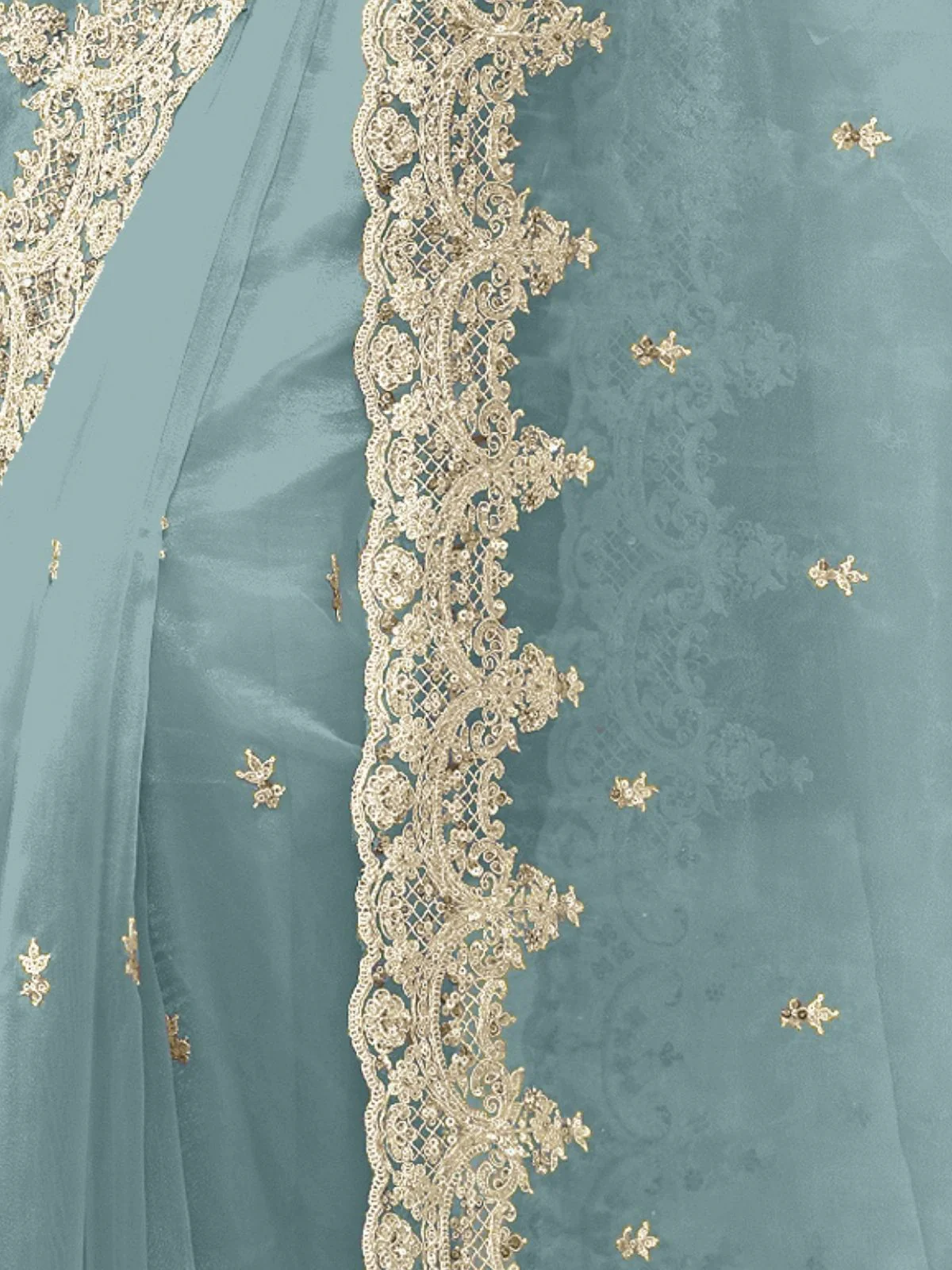 Odette Sea Green Organza Embellished Elegant Saree For Women - Image 4
