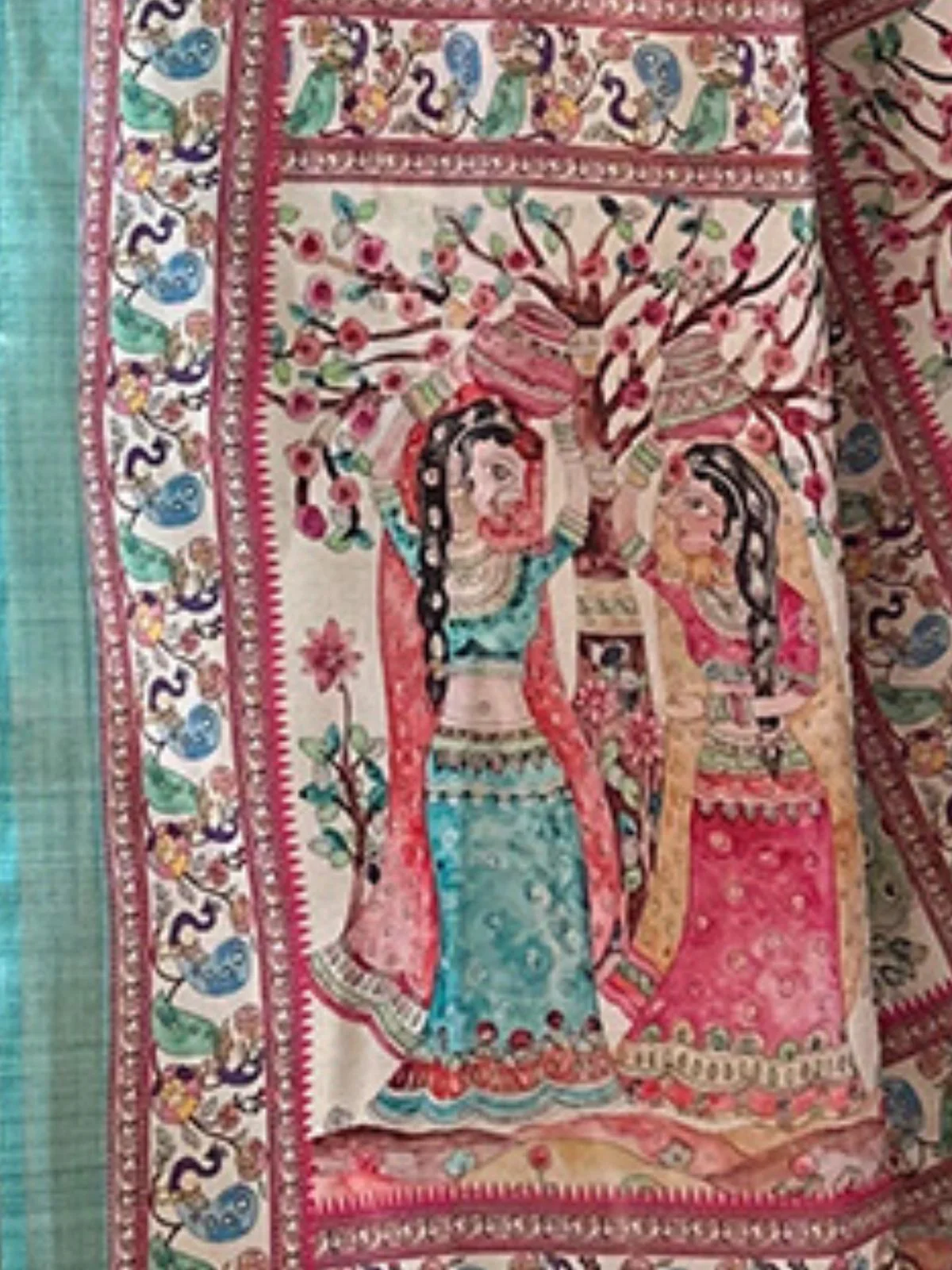 Odette Sea Green Printed Silk Blend Saree With Unstitched Blouse For Women - Image 4