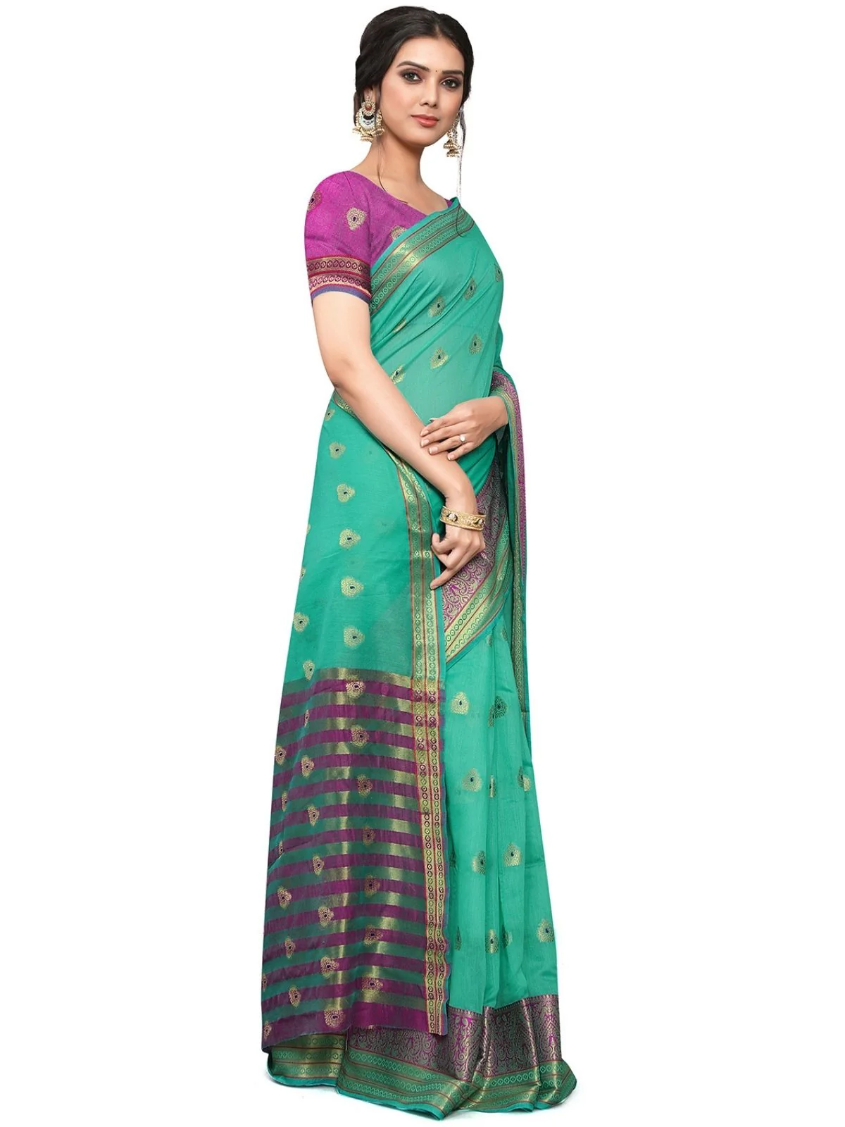 Odette Sea Green Silk Blend Embellished Saree For Women - Image 2