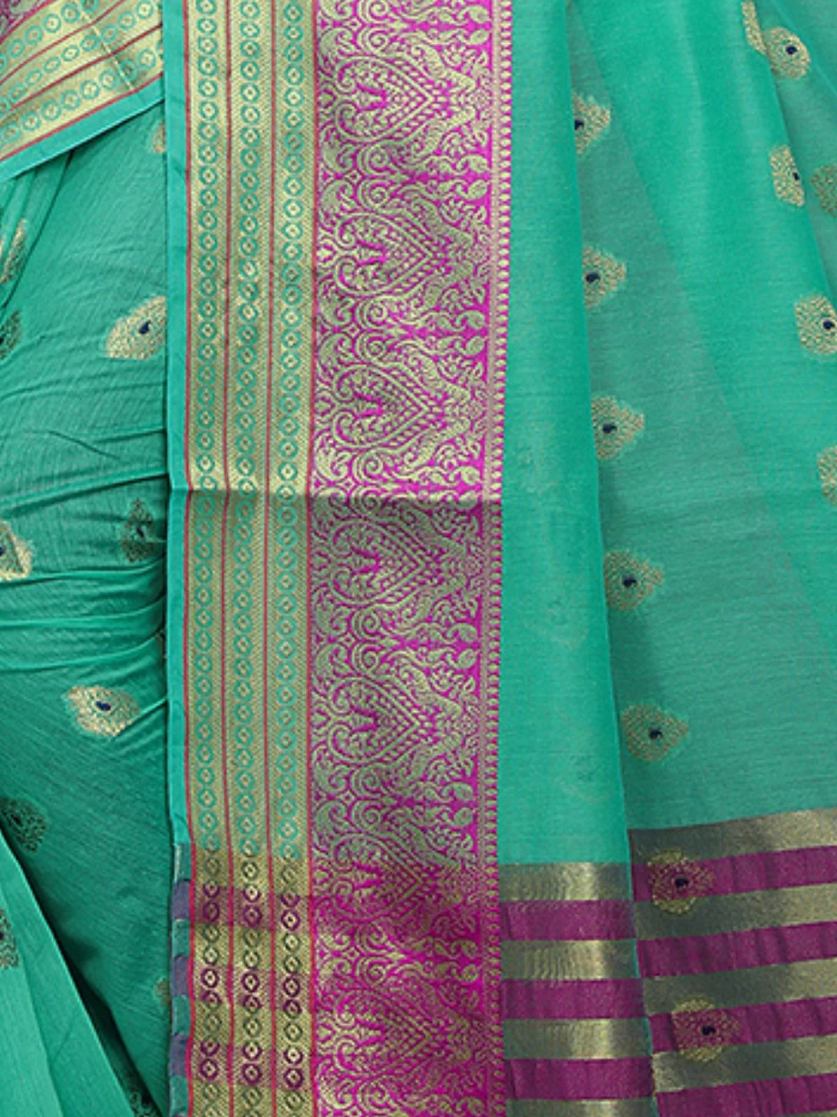 Odette Sea Green Silk Blend Embellished Saree For Women - Image 6