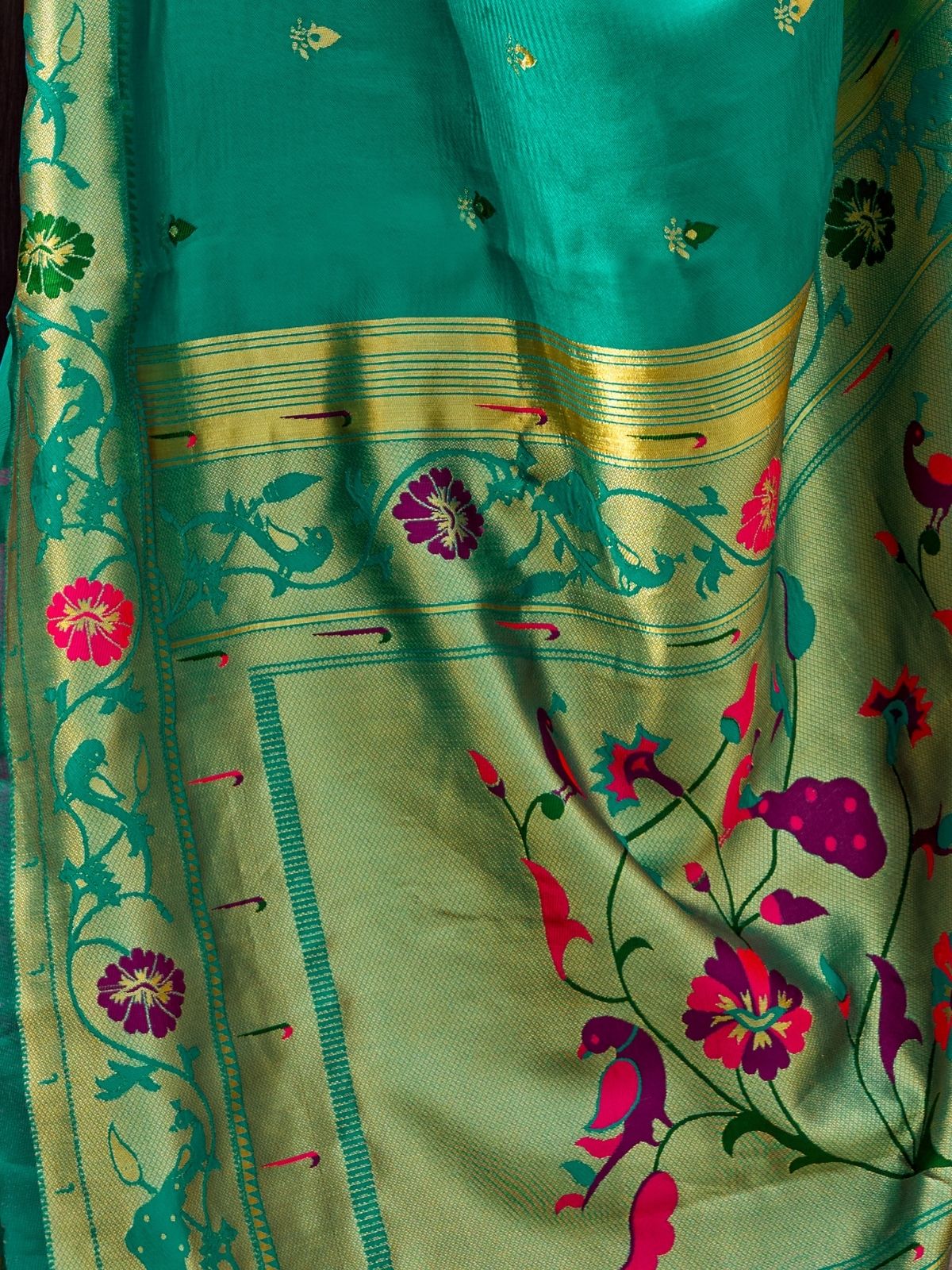Odette Sea Green Silk Woven Paithani Saree For Women - Image 5