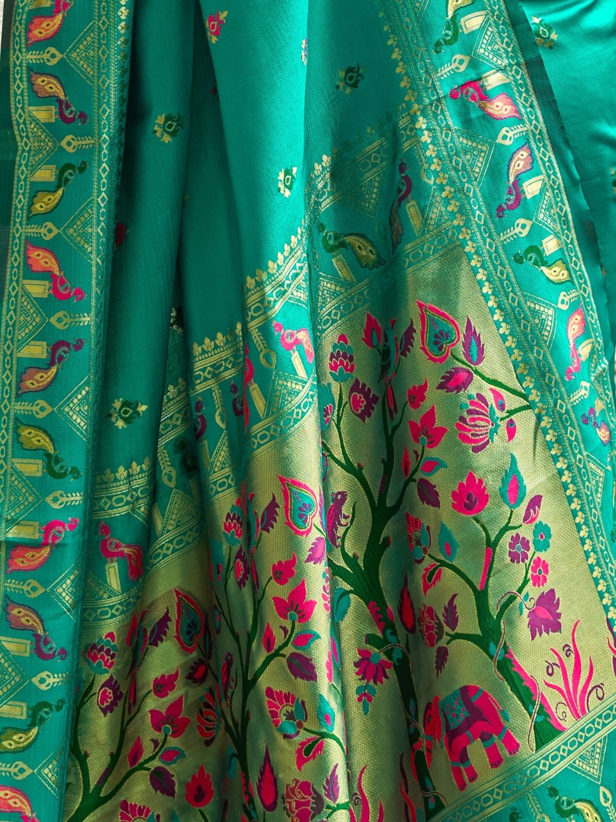 Odette Sea Green Silk Woven Paithani Saree For Women - Image 5