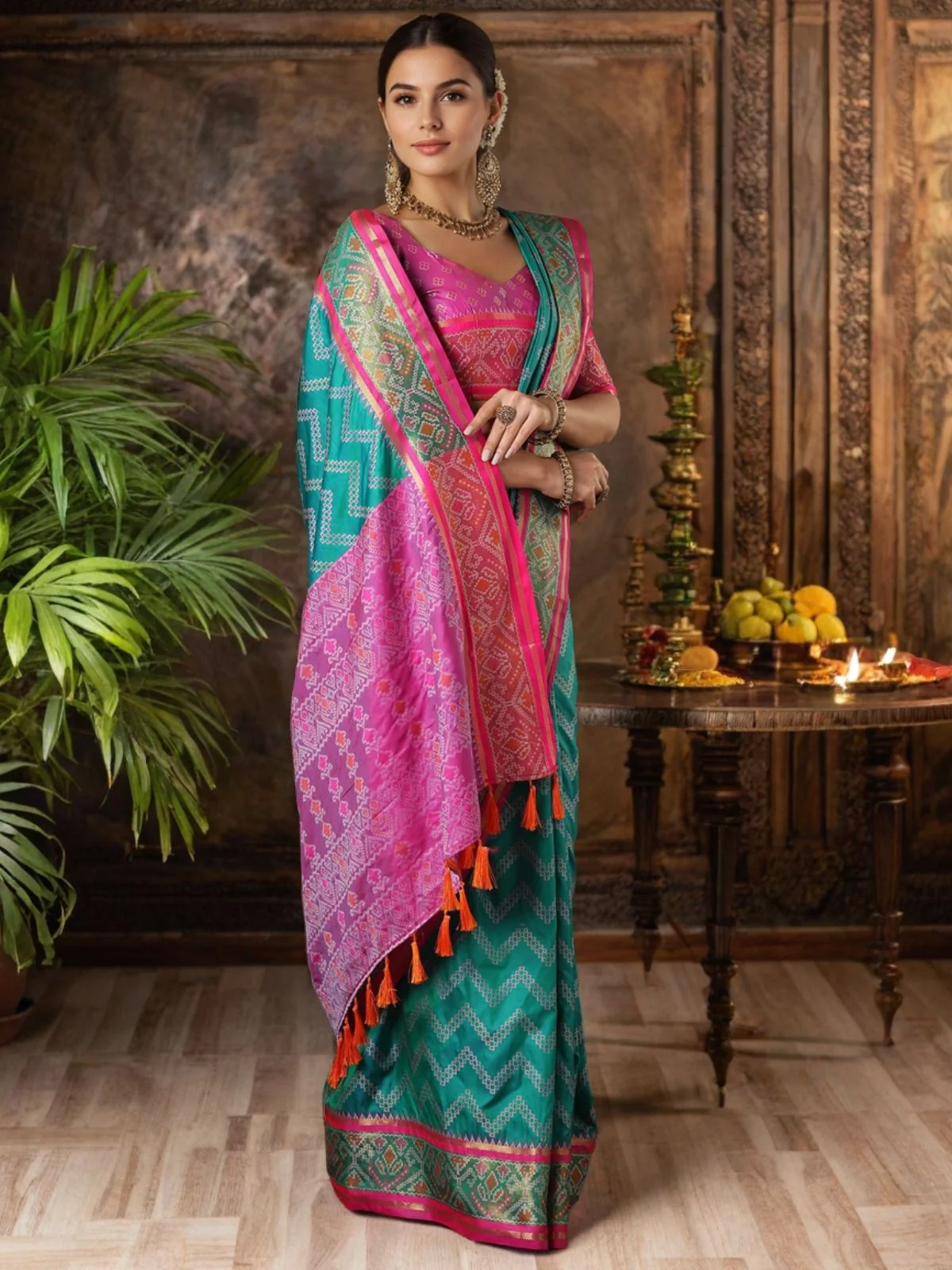 Odette Sea Green Silk Woven Saree For Women - Image 2