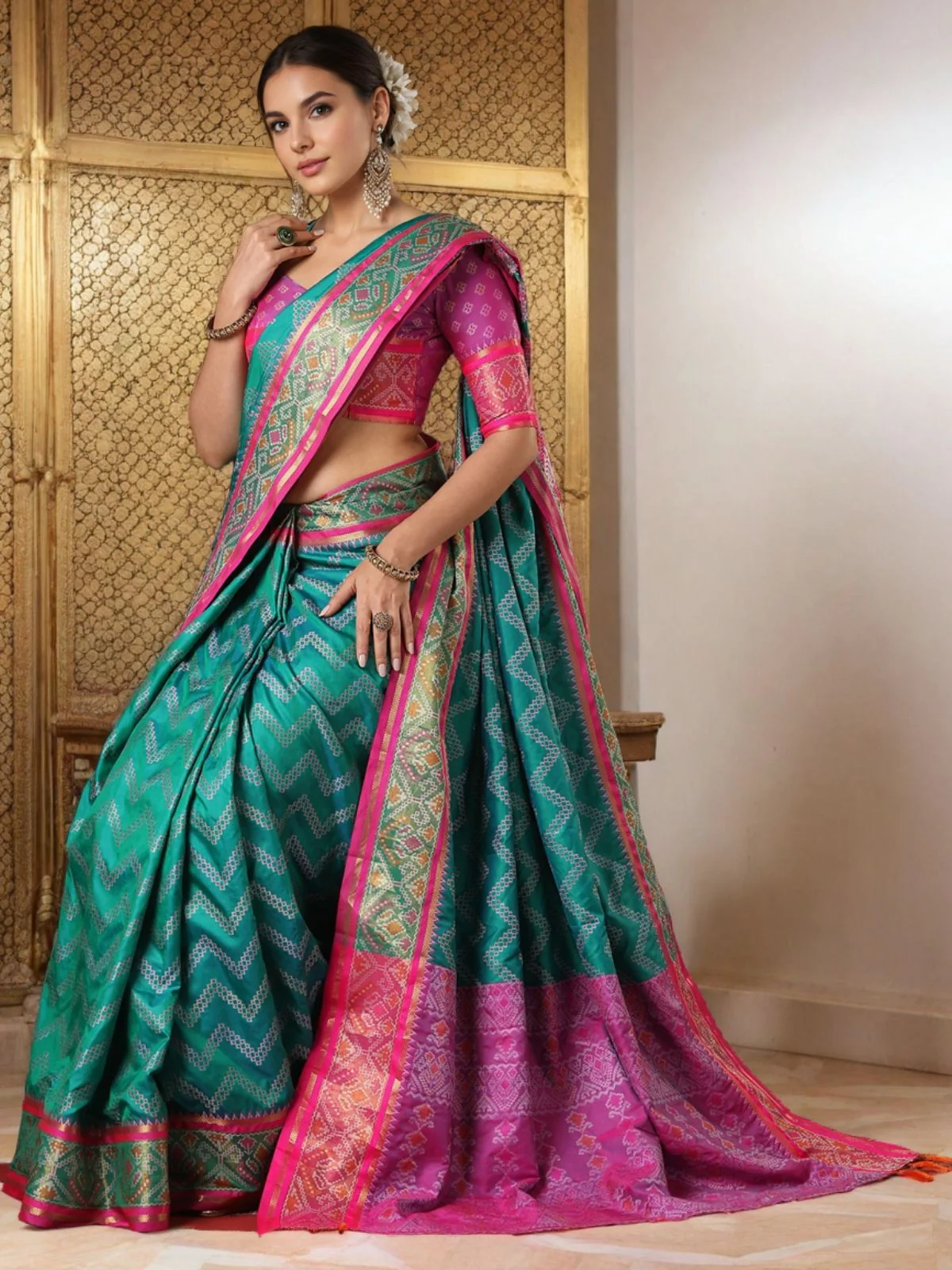 Odette Sea Green Silk Woven Saree For Women - Image 3