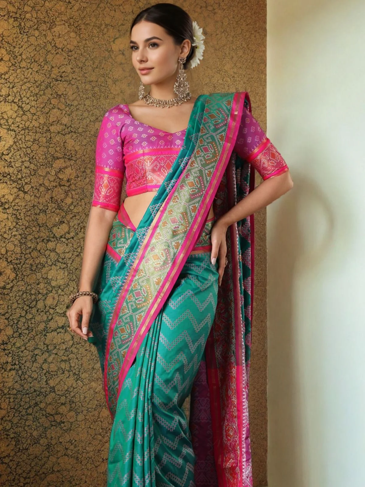 Odette Sea Green Silk Woven Saree For Women - Image 5