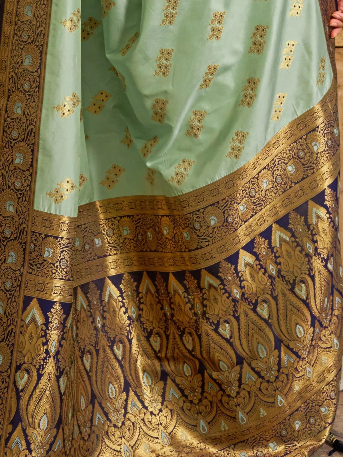 Odette Sea Green Silk Woven Saree For Women - Image 6