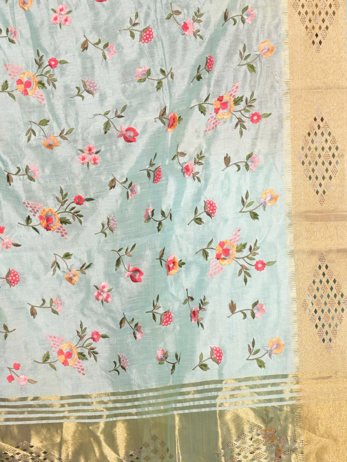 Odette Sea Green Woven Cotton Blend Saree With Unstitched Blouse For Women - Image 5