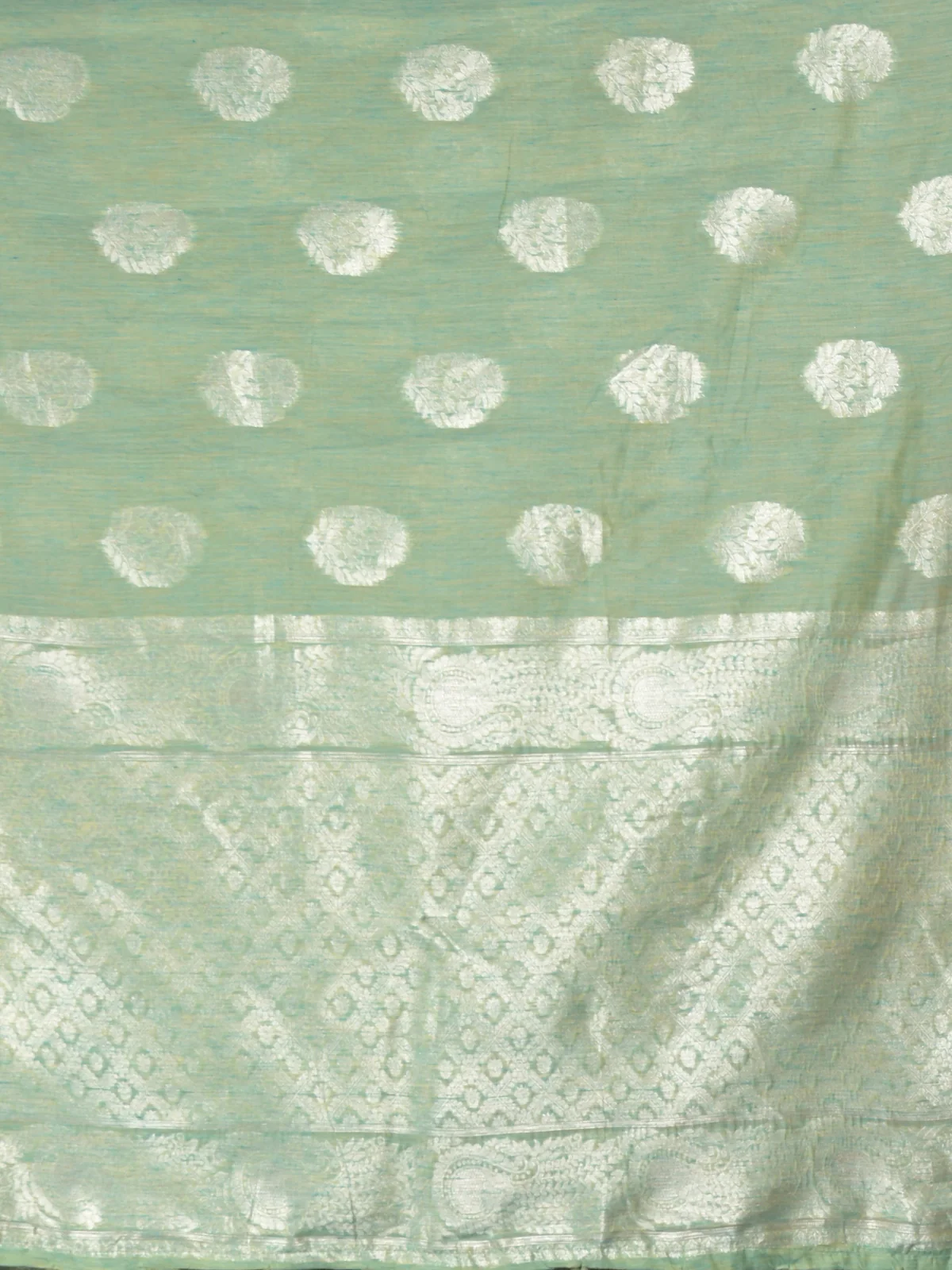 Odette Sea Green Woven Cotton Silk Blend Saree With Unstitched Blouse For Women - Image 5