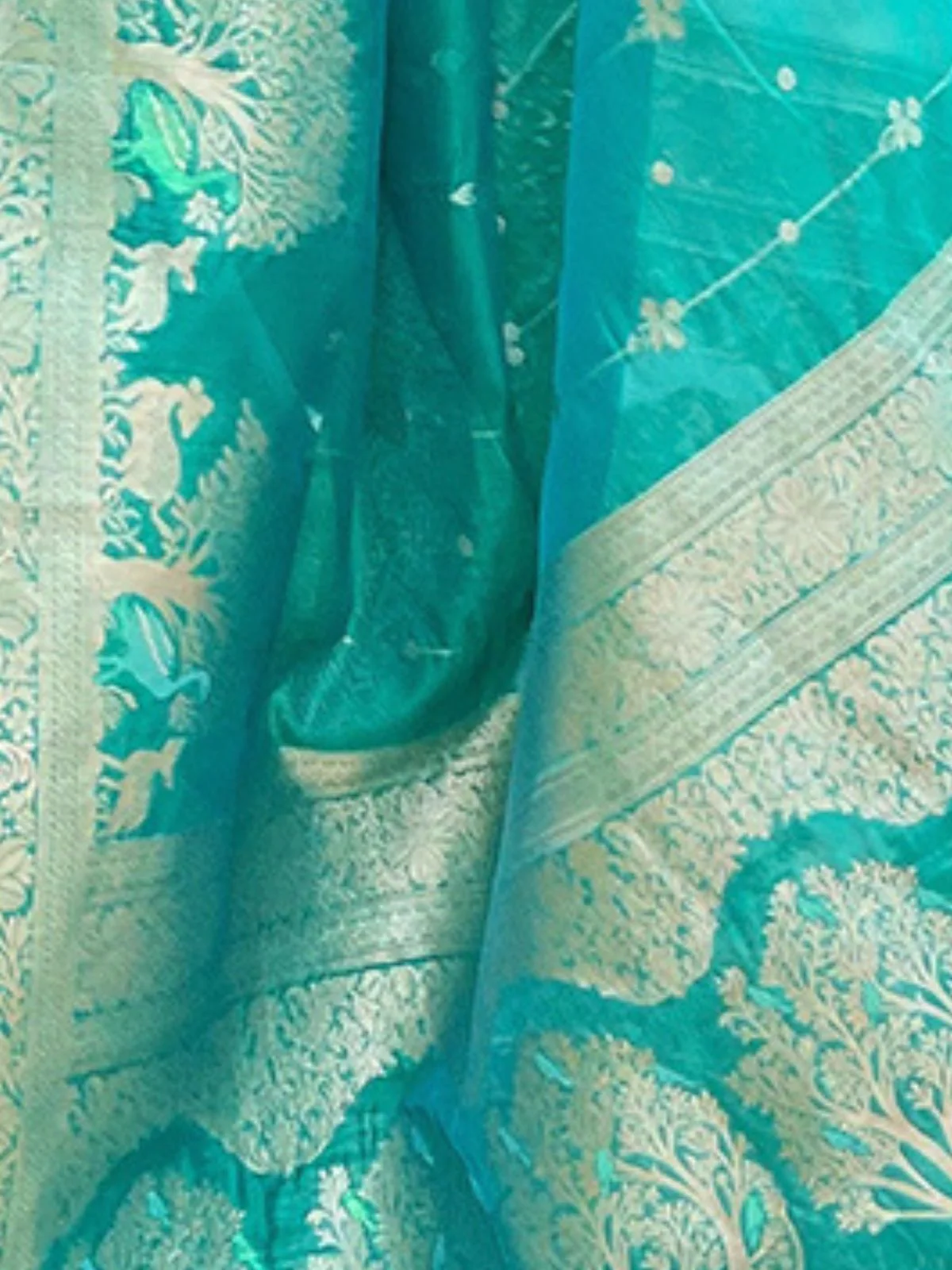 Odette Sea Green Woven Design Organza Saree With Unstitched Blouse For Women - Image 4