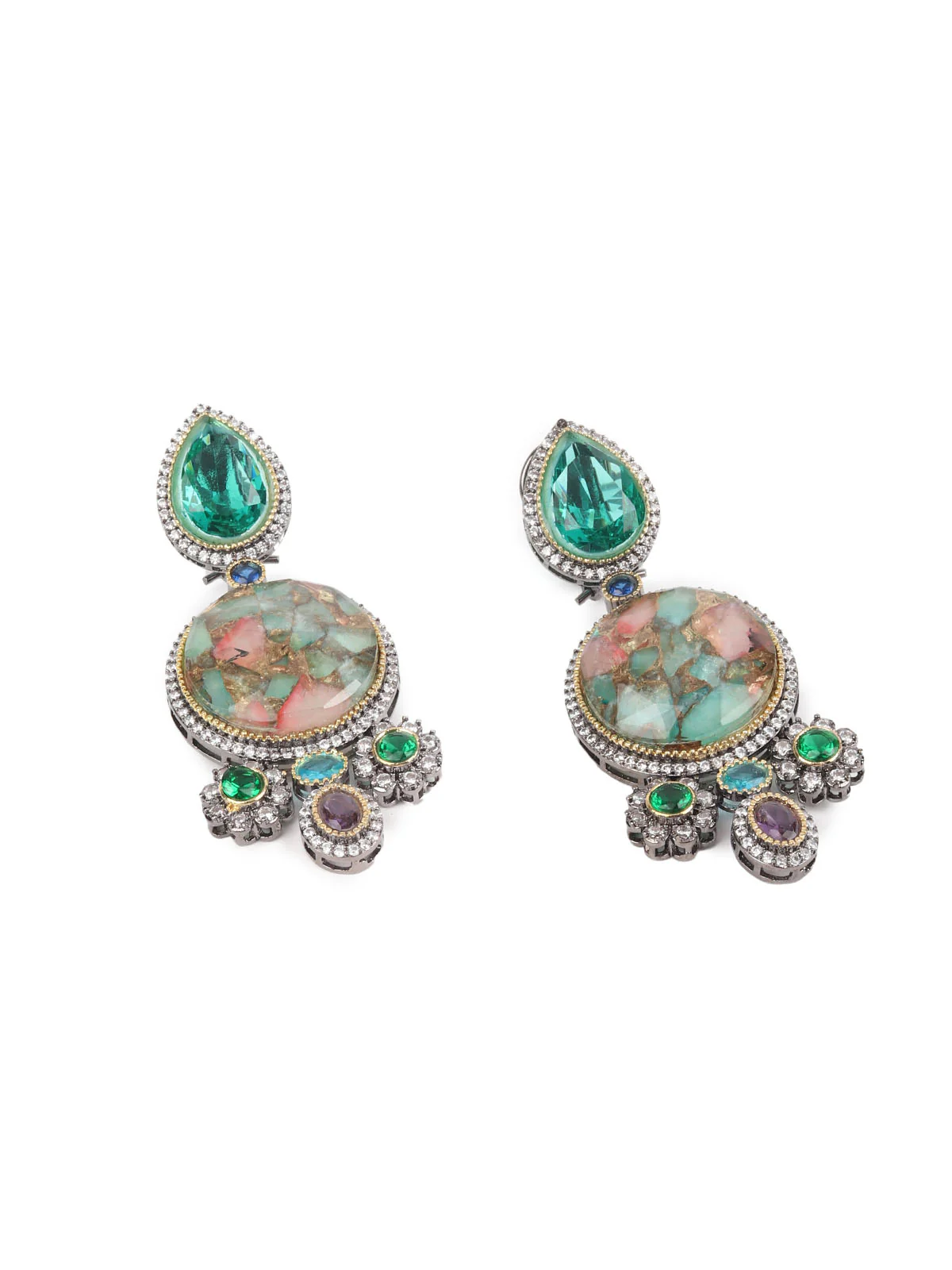Odette Sea Green Zircon Silver Plated Dangler Earrings For Women - Image 5