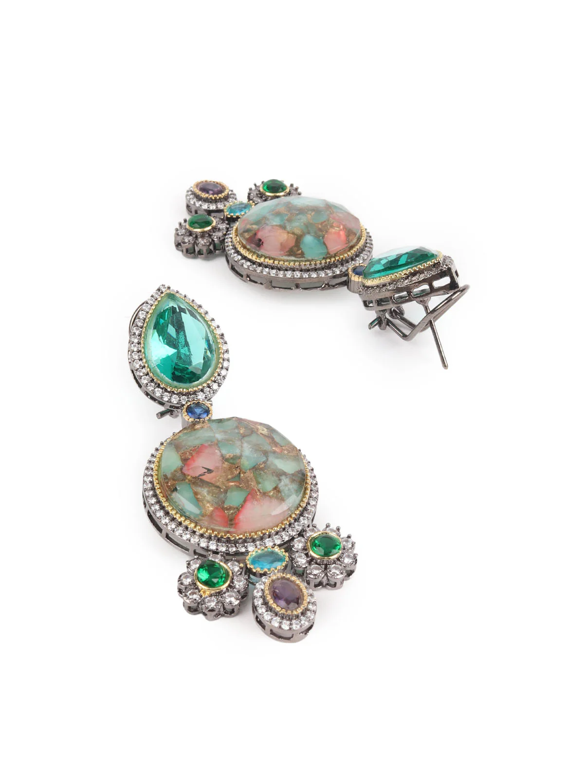 Odette Sea Green Zircon Silver Plated Dangler Earrings For Women - Image 6