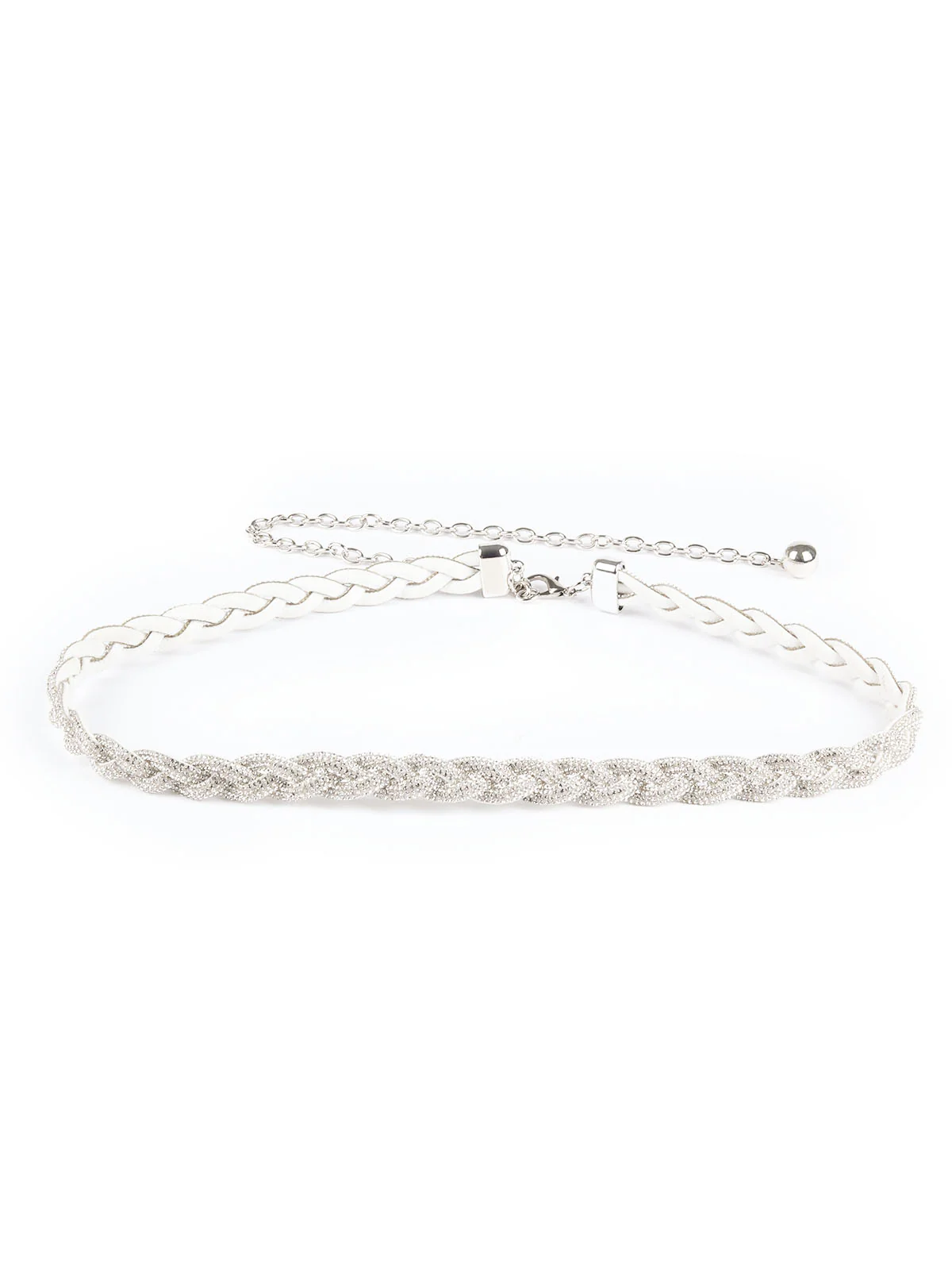 Odette Silver Alloy & Suede Embellished Belt For Women - Image 3