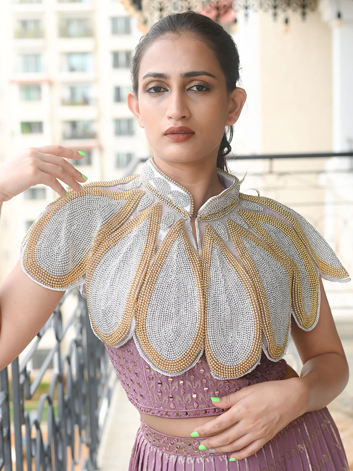 Odette Silver And Gold Embroidered Beads Cape For Women
