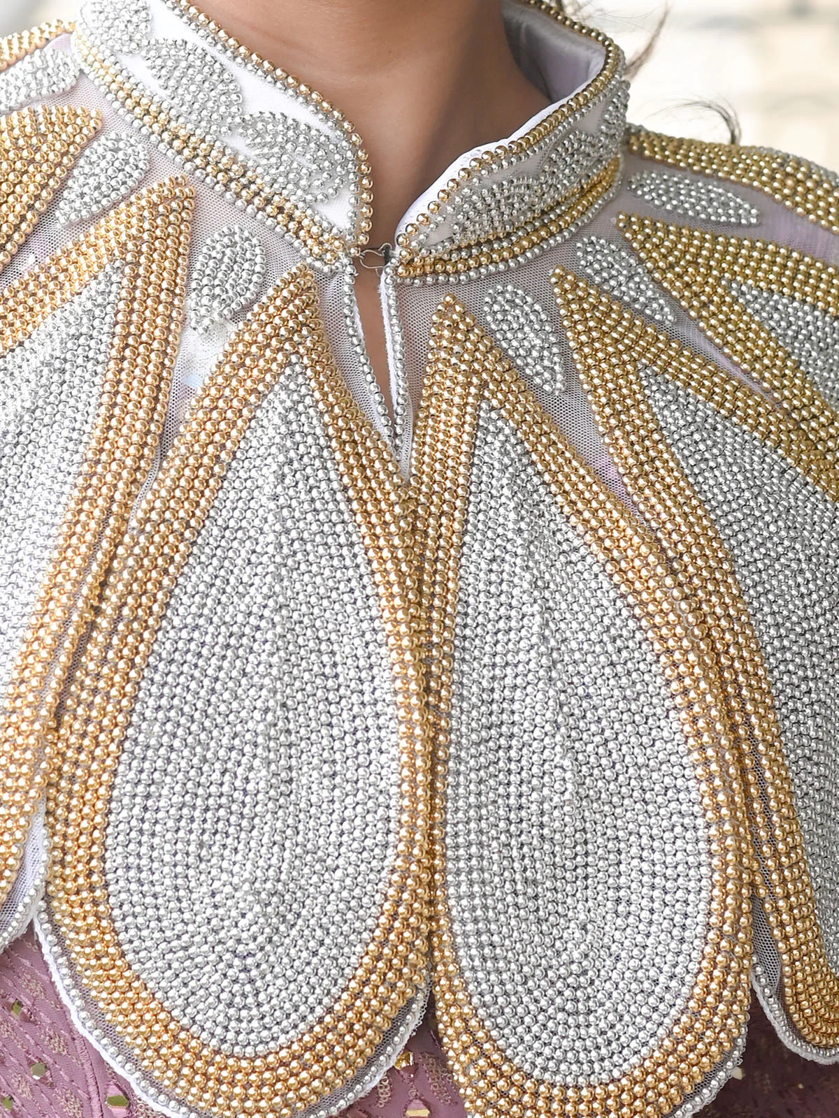 Odette Silver And Gold Embroidered Beads Cape For Women - Image 4