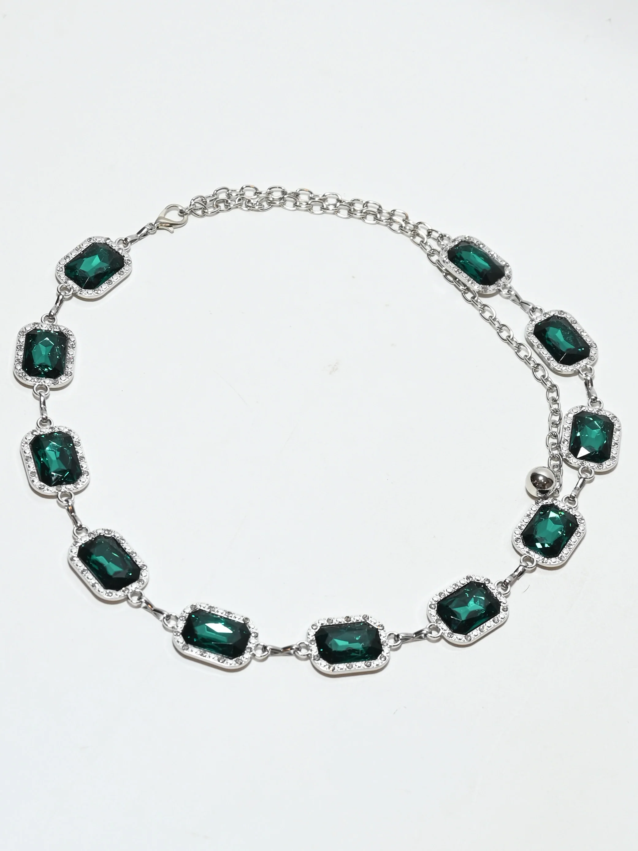Odette Silver And Green Alloy Stone Work Belt For Women - Image 2