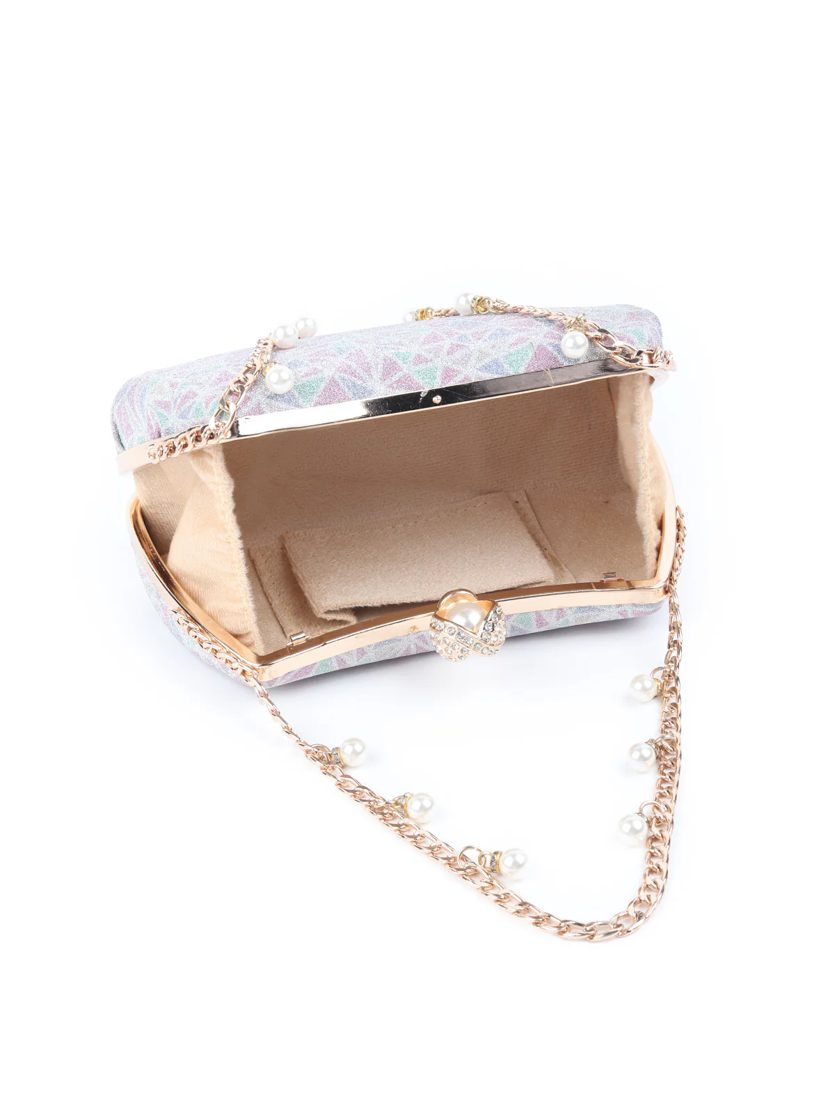Odette Silver and Purple Shimmer Printed Clutch for Women - Image 5