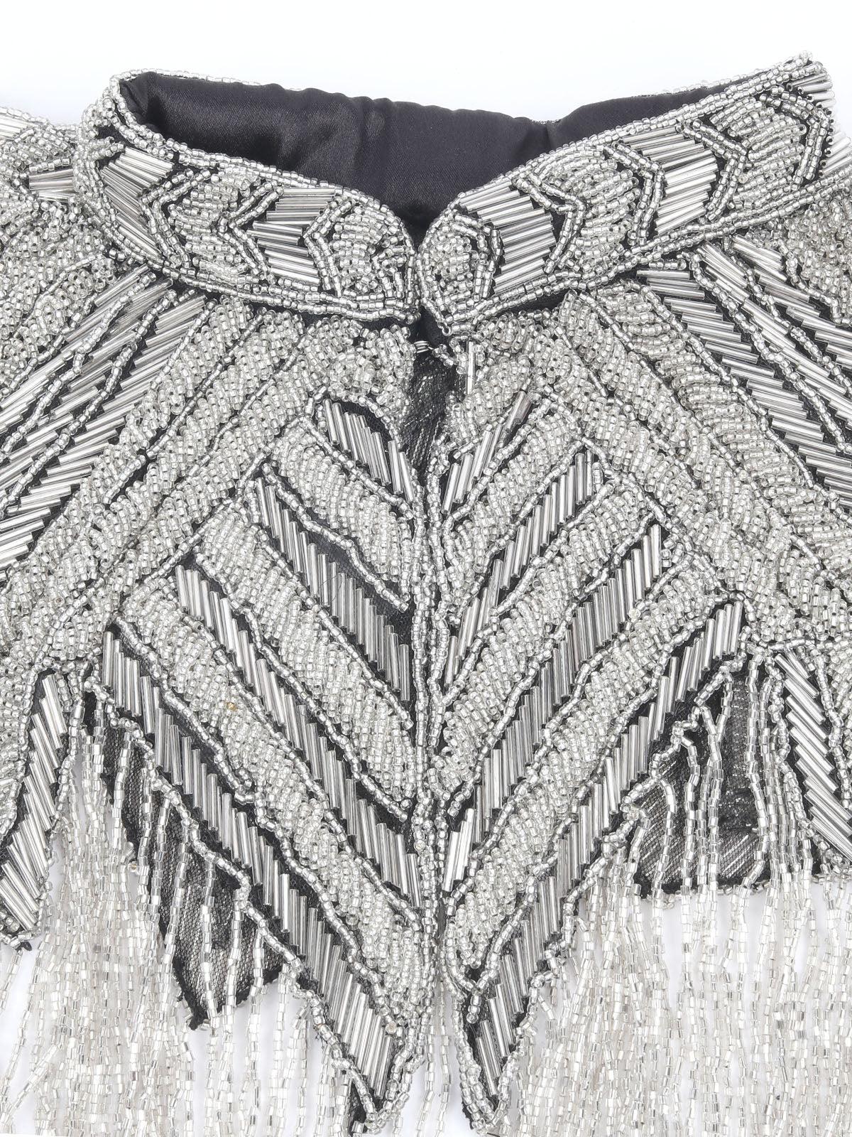 Odette Silver & Black Net Embellished Cape For Women - Image 5