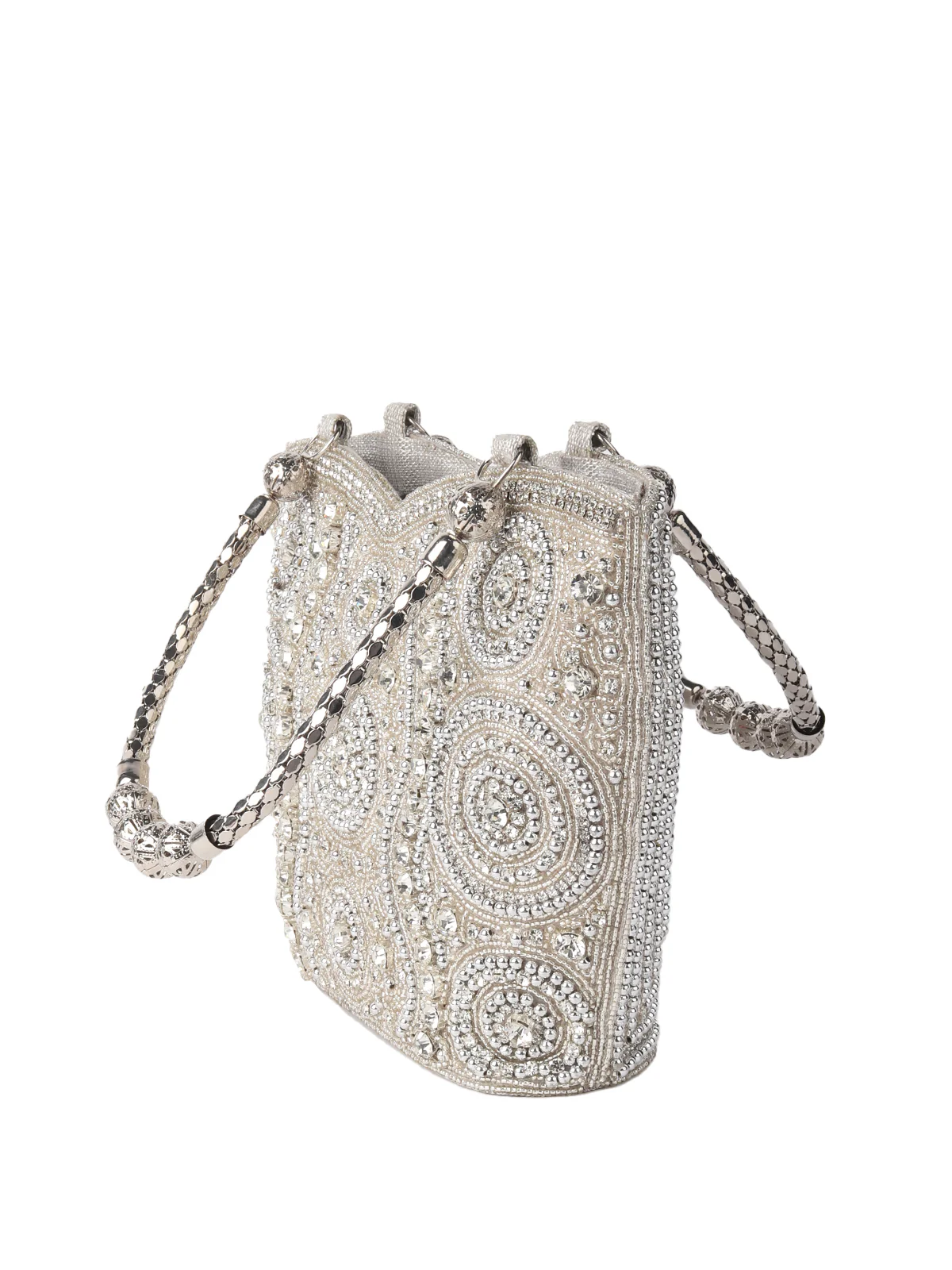 Odette Silver Cutdana Embroidered Clutch For Women - Image 4
